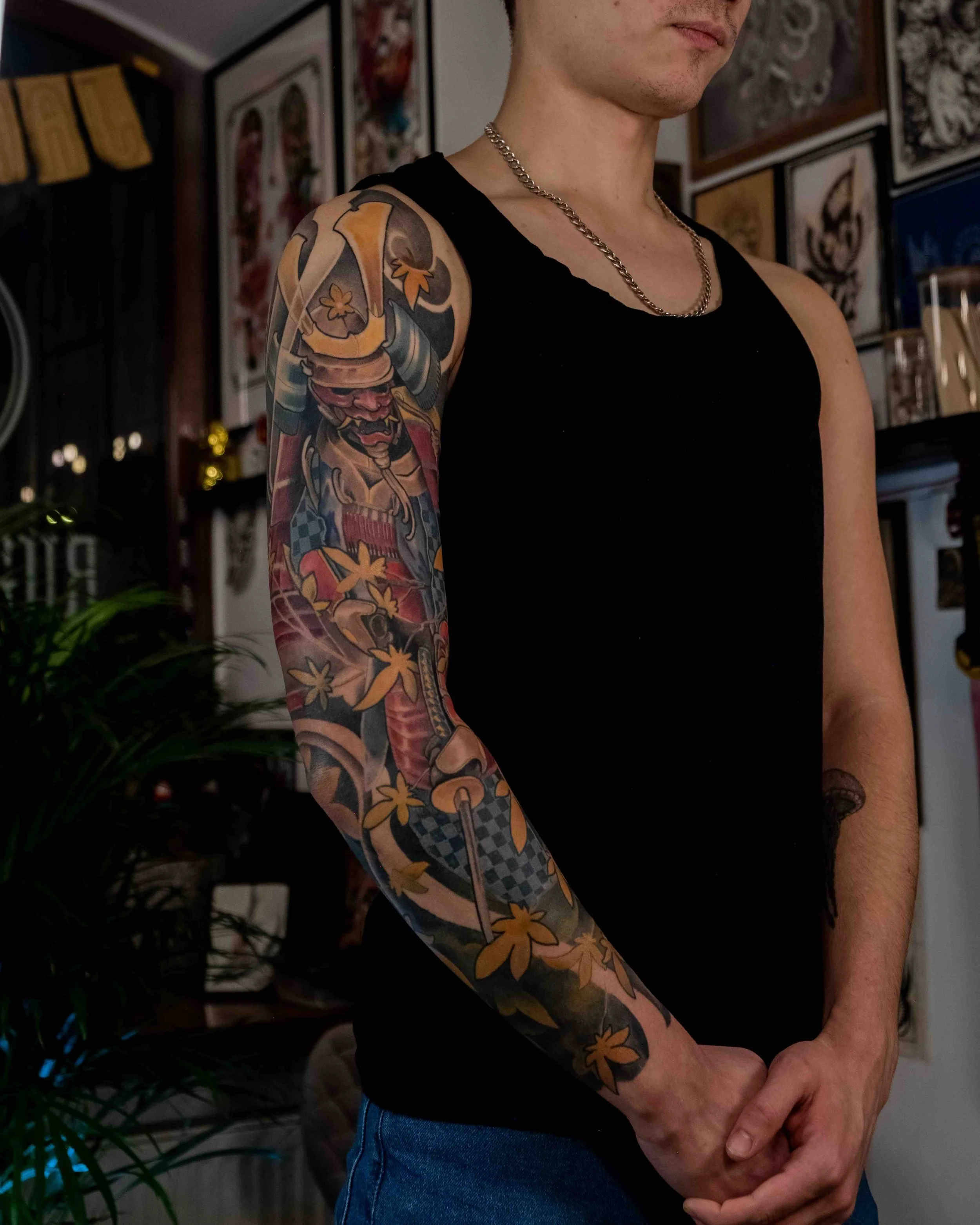 Kyryl-samurai hanya mask sleeve tattoo with colour neo-japanese.jpeg