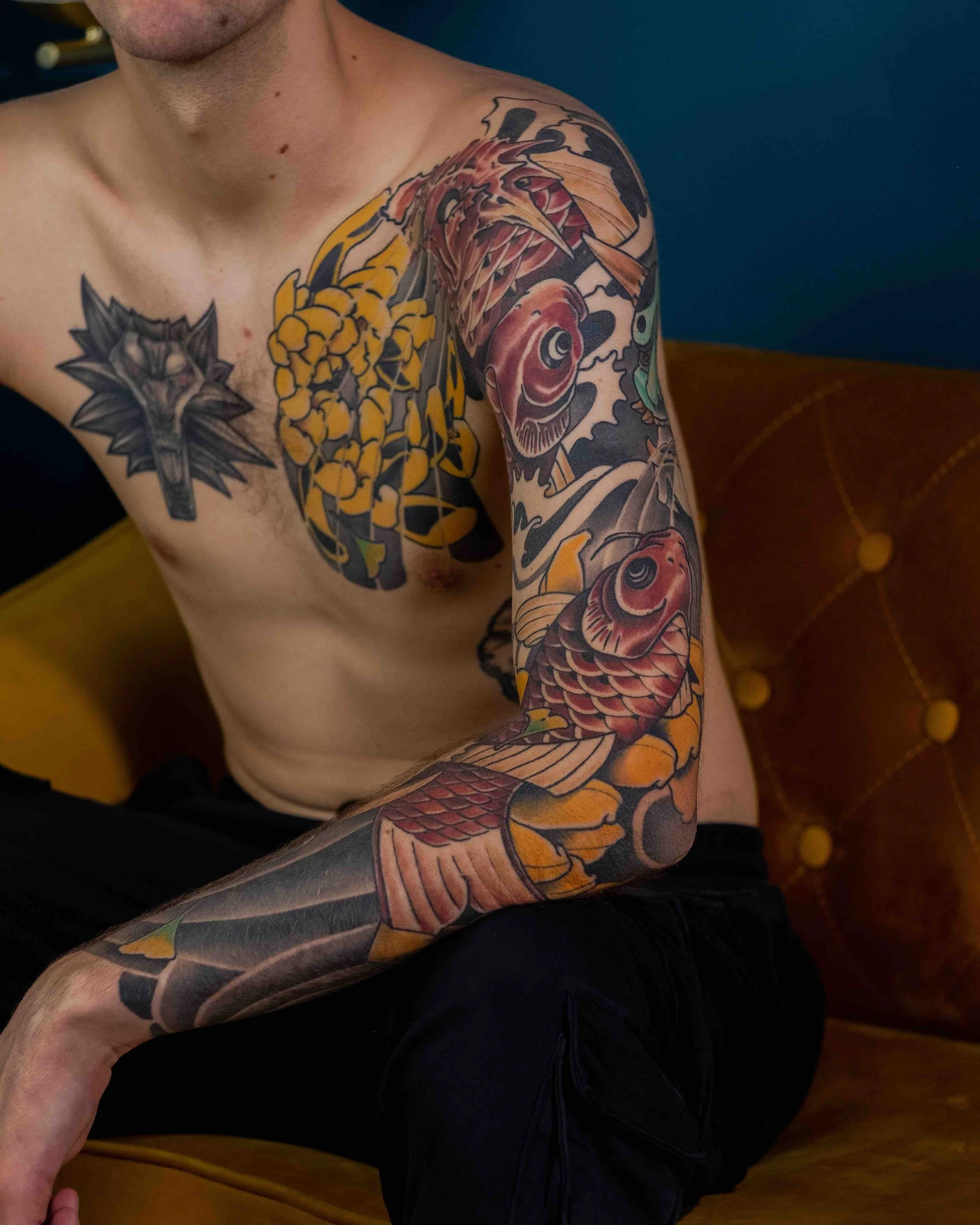 Radosław- neo-japanese sleeve tattoo koi fish.jpeg