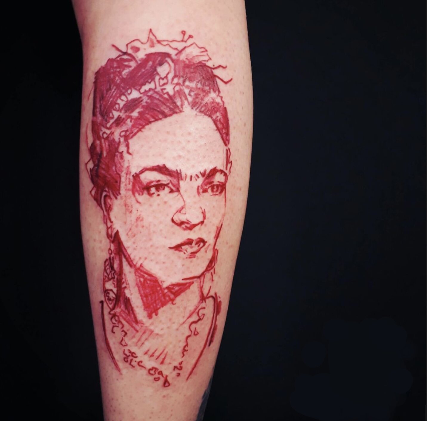 Frida Kahlo Tattoo idea in red ink