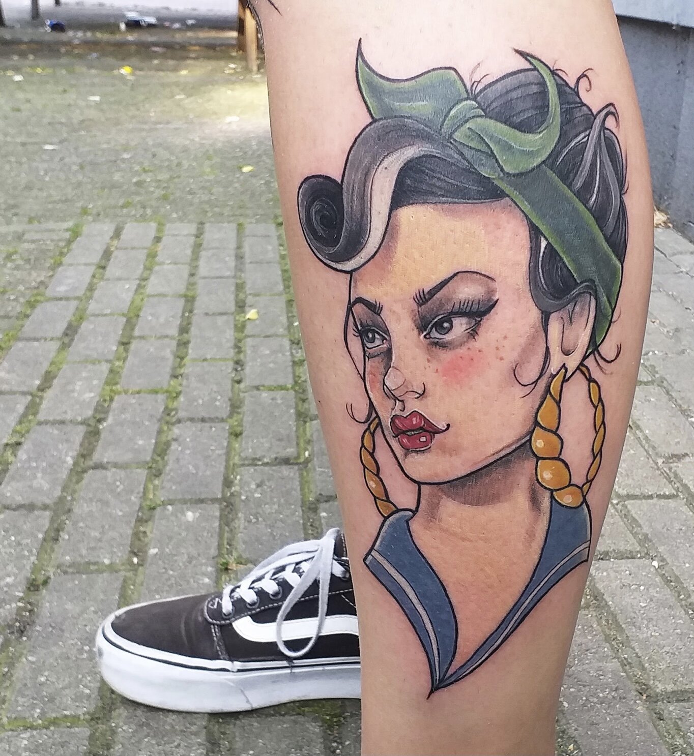 American traditional tattoo idea on leg of Pin up by Gien