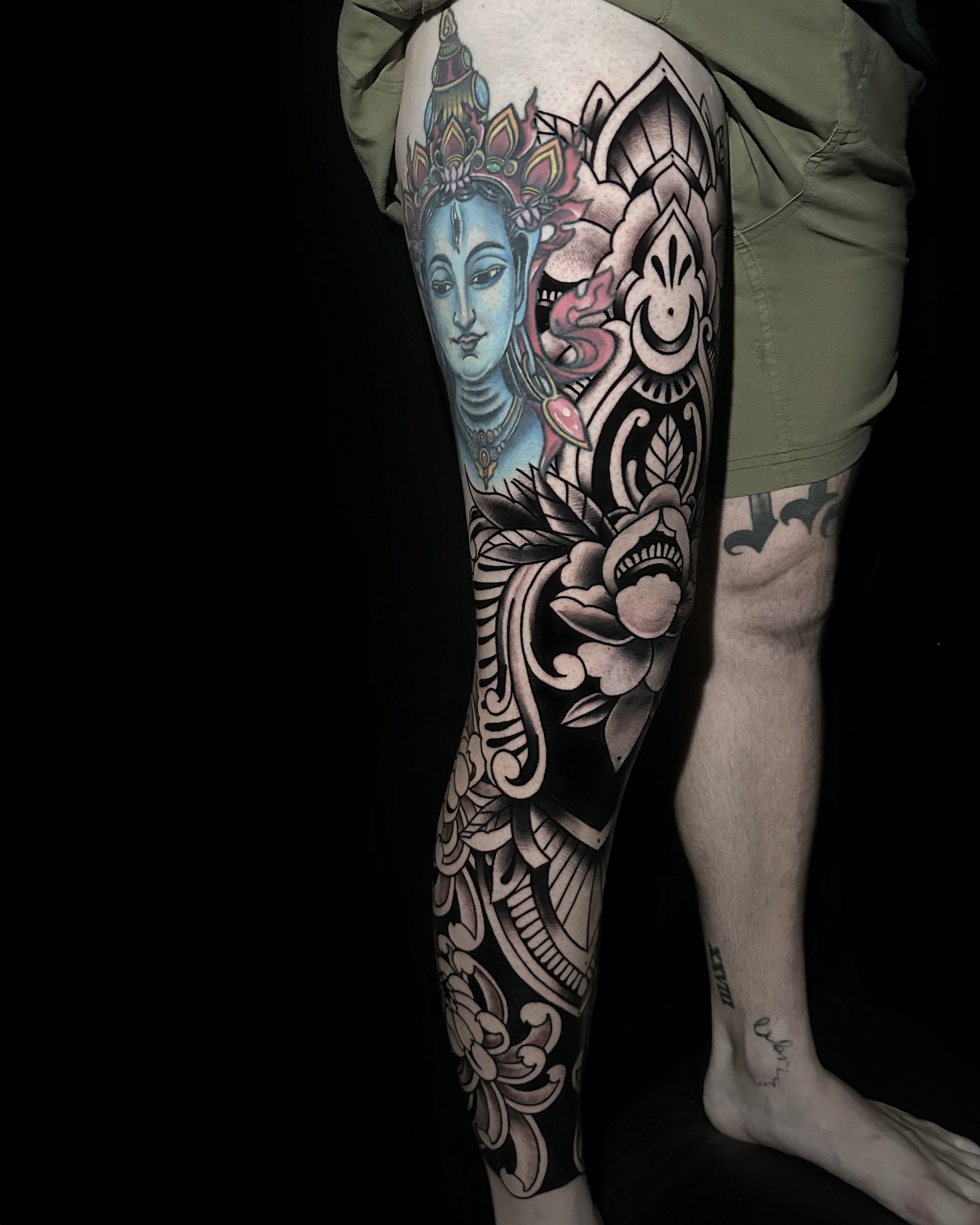 Indian style tattoo idea for leg