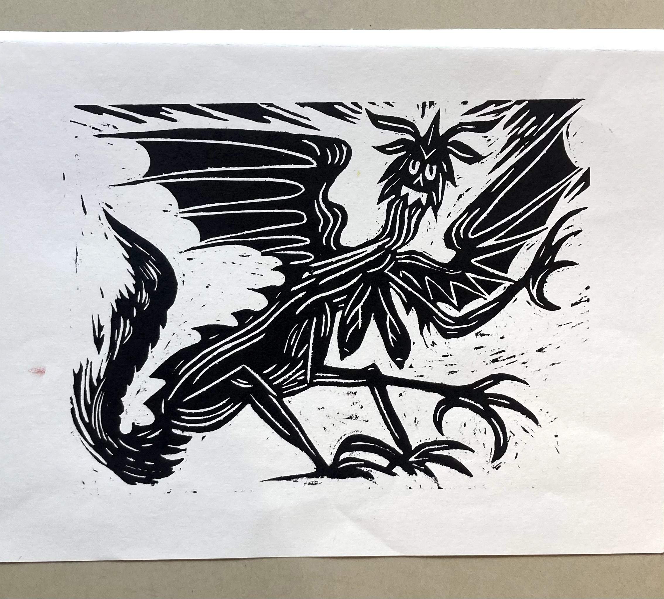 Medieval Dragon Woodcut in Black