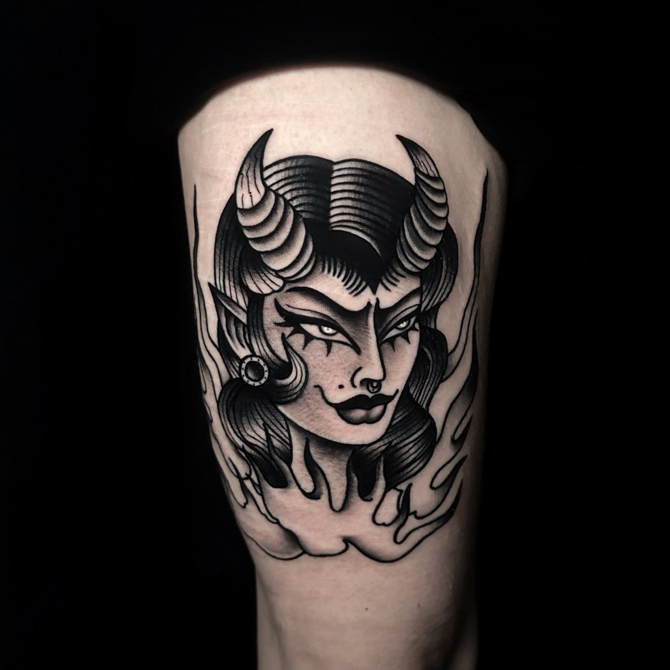 She Devil tattoo idea in blackwork tattoo style