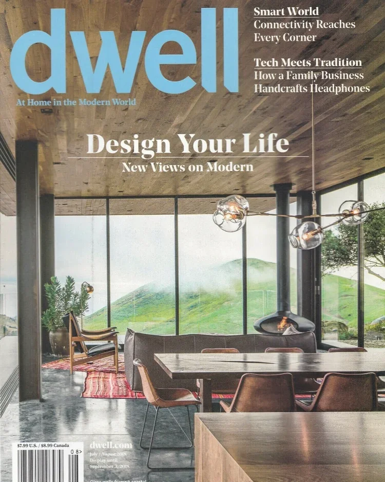 Dwell magazine cover featuring Andrea Michaelson’s modern California interior with panoramic views and warm wood detailing
