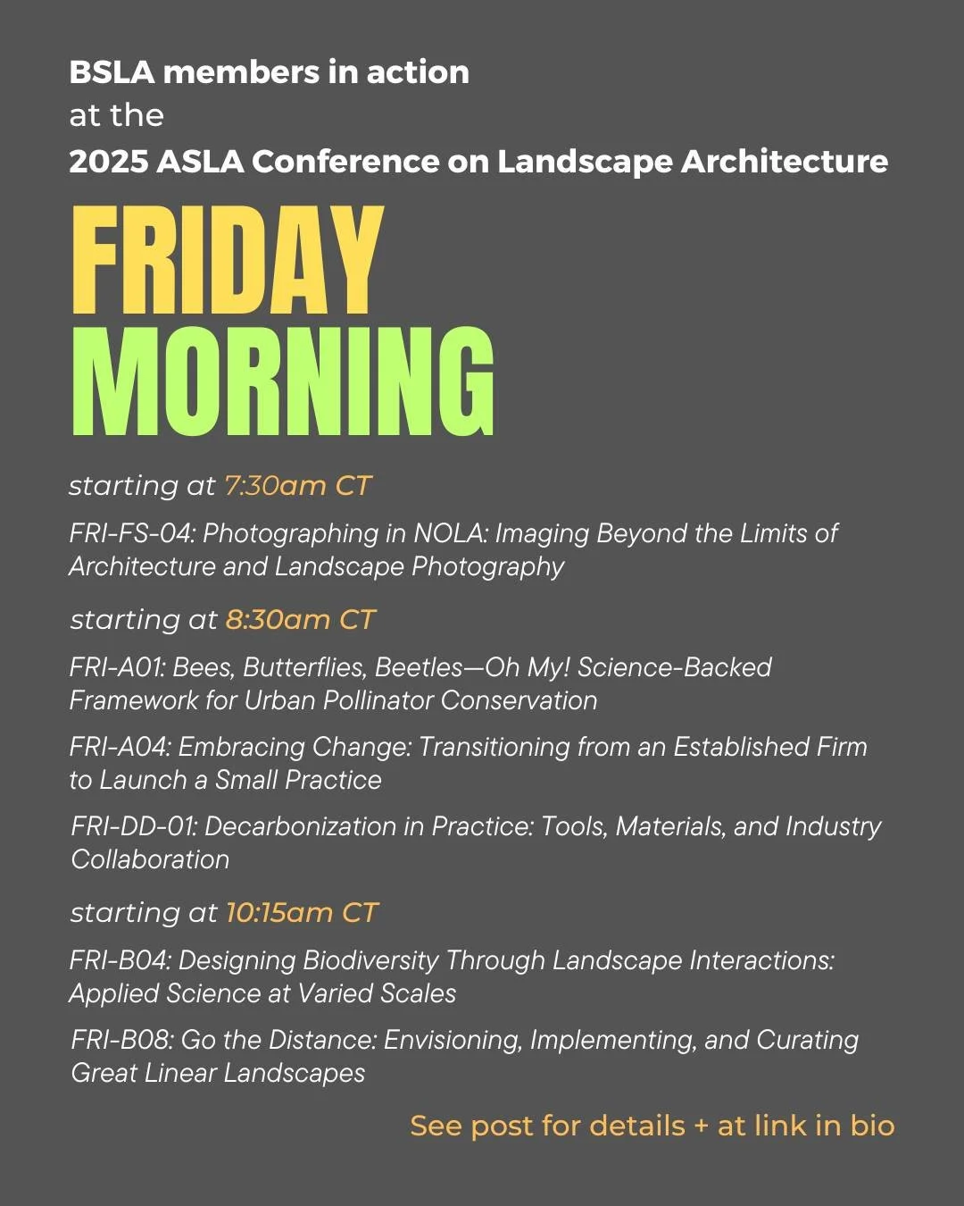 BSLA represents!! Our New England landscape architects are presenting throughout the ASLA Conference on Landscape Architecture. 

Over the next few days, we&rsquo;ll highlight our BSLA folks and the topics and workshops that they are leading. 

Happe