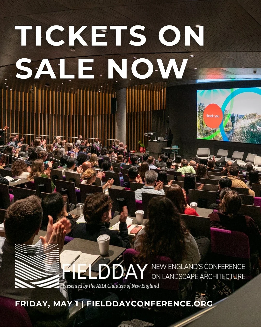 Join us at Fieldday! 
Fieldday is the annual conference for landscape architects and design and construction professionals across our region. 

Fieldday: New England's Conference on Landscape Architecture 
Friday, May 1, 2026 
at the David Rubenstein