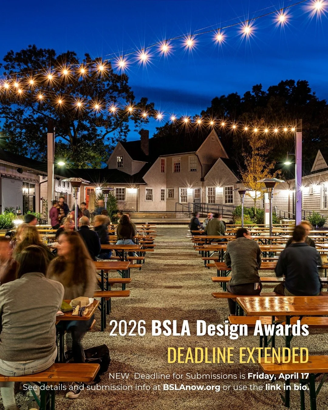 We're extending the final 2026 BSLA Design Awards deadline by two weeks -- to Friday April 17 -- as we also prepare for an even bigger and better Fieldday.

.

Reminder | New this year, accepting Design Awards submissions for projects SITED IN Maine,