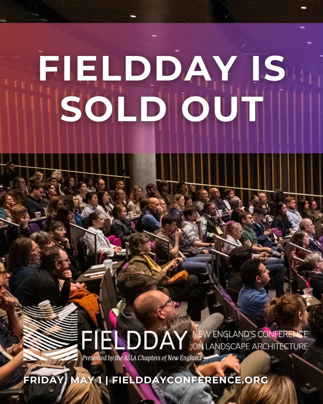 We can't wait to see you Friday! Fieldday is going to be a big, lively day of education, inspiration, and community. And WOW, when our community rallies, they rally! Thanks, landscape architects -- this is going to be an incredible day. The in-person