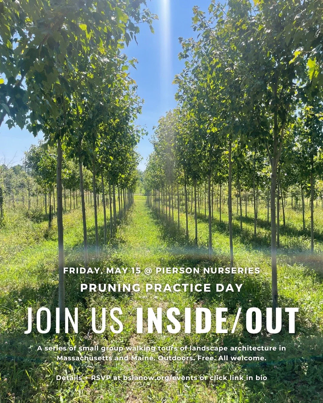 Join us outside! 

We are pleased to invite you to our seventh year of Inside/Out -- a free series of landscape architecture site tours across our region. Prioritizing issues of climate and health, equity and resilience, each tour discusses ideas and