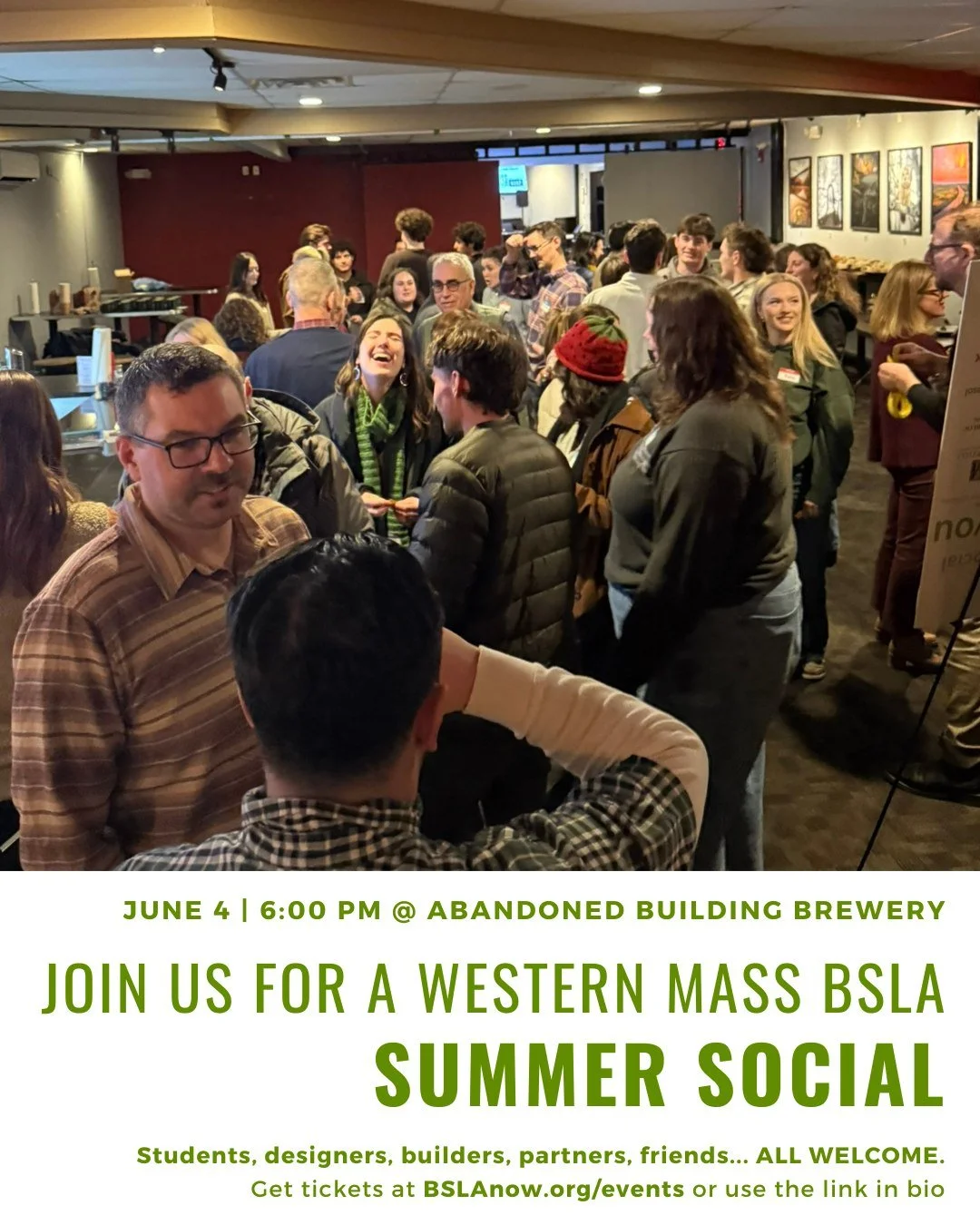 Let's get social! 

The Western Mass section of BSLA invites our larger landscape, architecture + design, academic + construction community to join us for a friendly evening Summer Social!

Western Mass Summer Social
Thursday, June 4
6:00-8:00pm
Aban