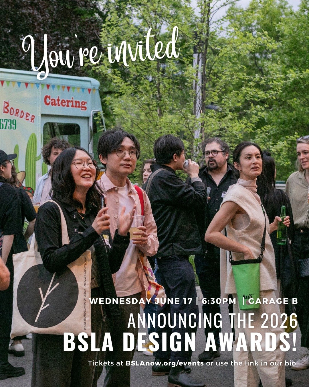 One week away and we can't wait! We invite you to a celebration -- 

Join us for a festive, almost-summer evening + the announcement of the 2026 BSLA Design Awards. 

BSLA 2026 Design Awards party 
Wednesday, June 17 
6:30pm reception 
7:30pm awards 
