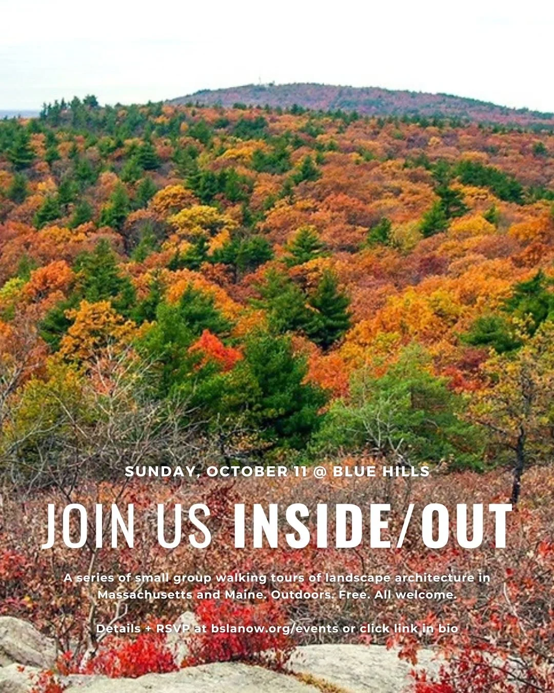 Join us outside! Our 2026 series continues in Milton, Massachusetts... a fall hike in the Blue Hills! 

The Emerging Professionals invite you to a fall hike in Charles Eliot's "wilderness reserve" 

Inside/Out: EPs + Blue Hills 
Sunday, Oct
