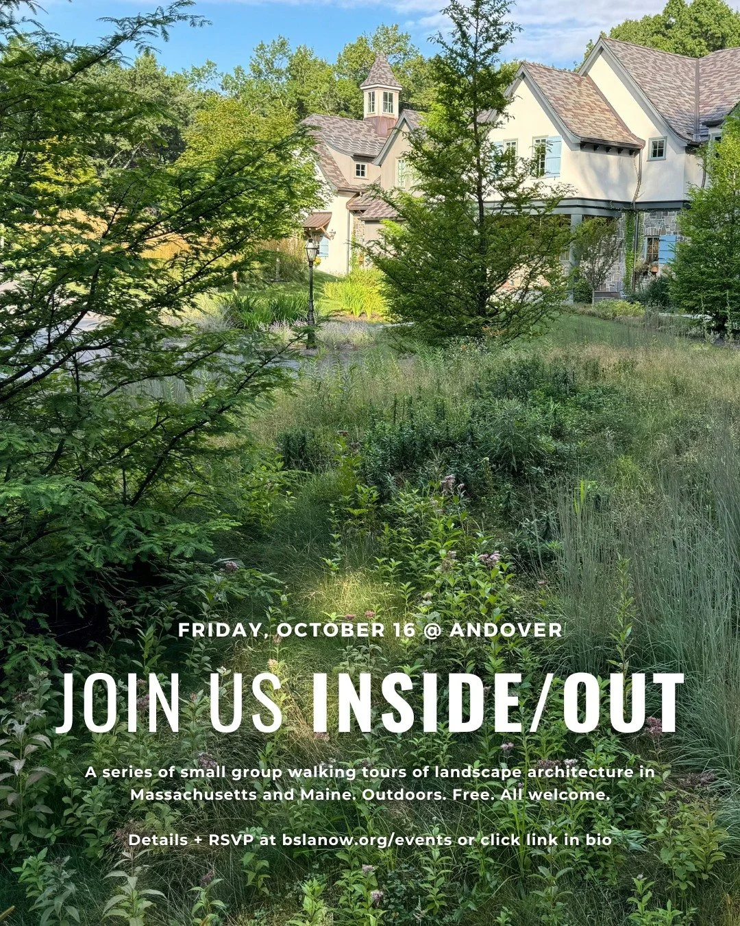 Join us outside! Our 2026 series continues in Andover, Massachusetts... 

A plants-focused tour of six (!!) new meadows at this unique residential landscape 

Inside/Out: Residential Meadows 
Friday, October 16 
2 PM - 4 PM 

🌿Direct link to registe