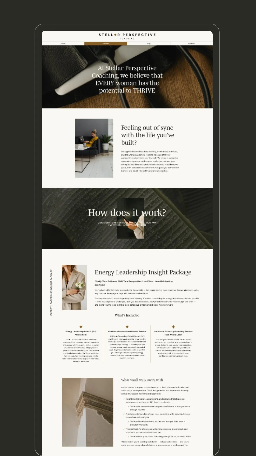 Squarespace website design mockup for a small business client
