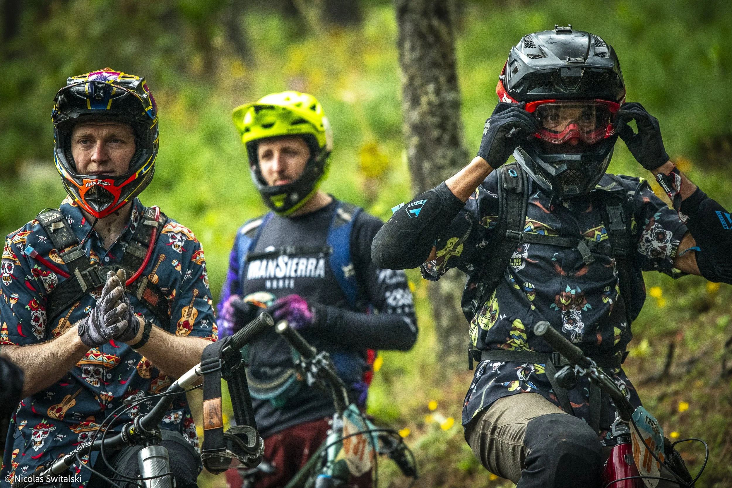 Mountain bike riders camping in the mountains of Oaxaca during a multi-day expedition