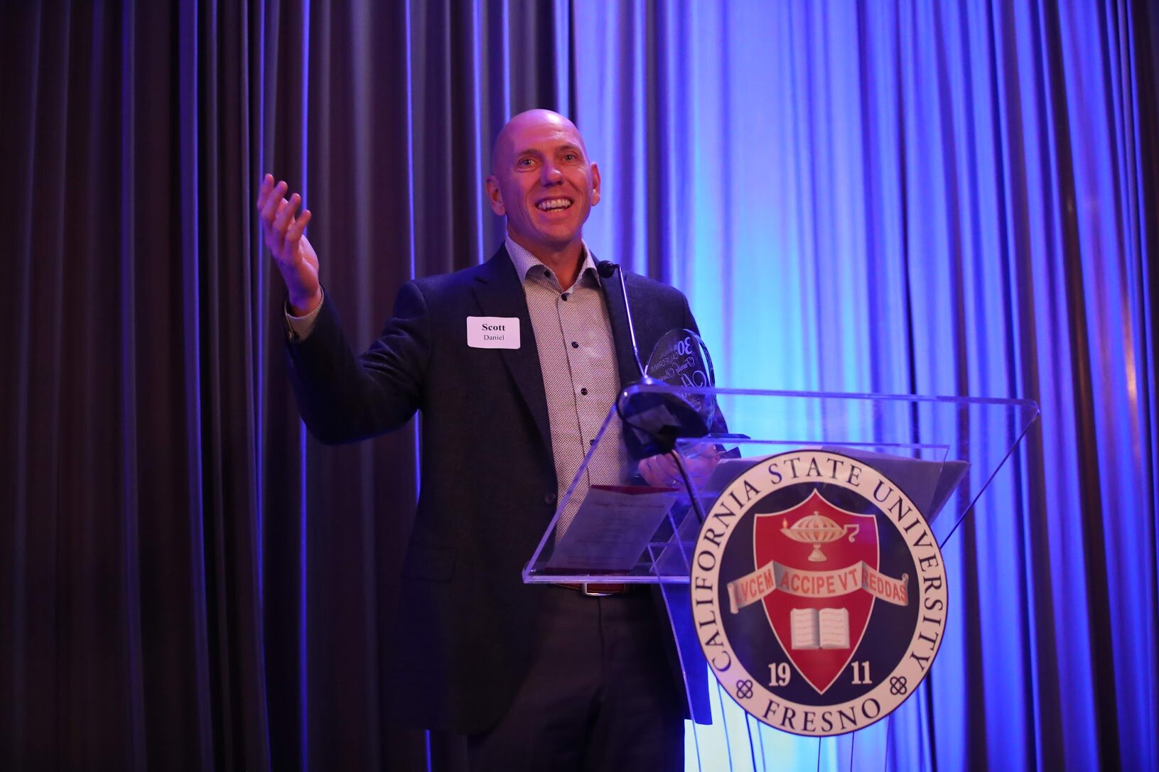 Scott Daniel, President of Young's Commercial Transfer, receiving the 2019 Distinguished Fmaily Business Award on behalf of the company