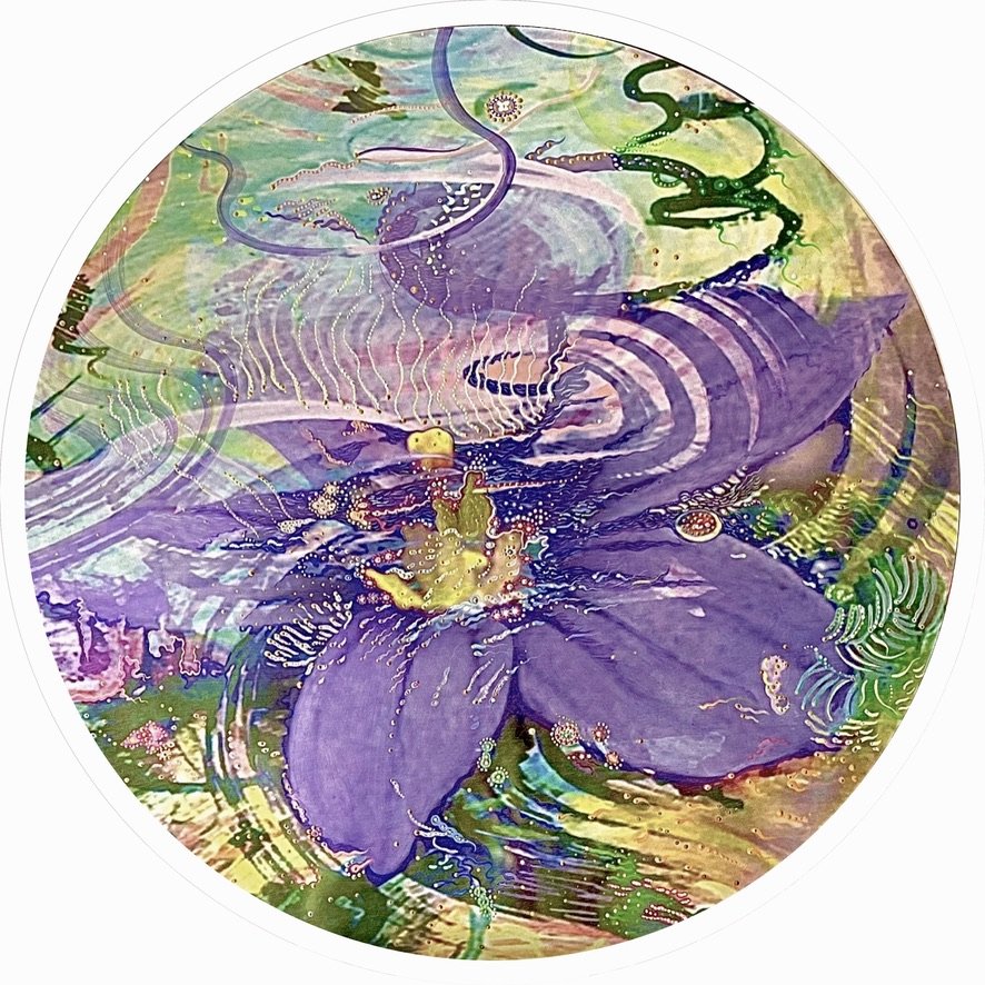 Flora Ficciones Series - 'Bellum Natura Blue' Birch Wood Panel 24 inch Circle
