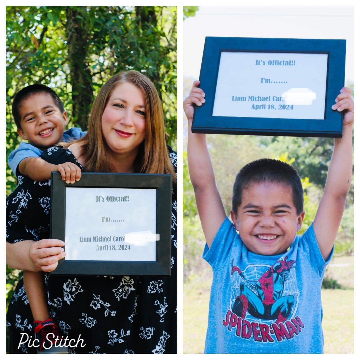 So happy for these two.  While he is young, his mom has done a great job making sure he clearly understands being adopted and what that means.  That big smile is clearly from a newly adopted little boy!  Clearly, something to celebrate. 💜