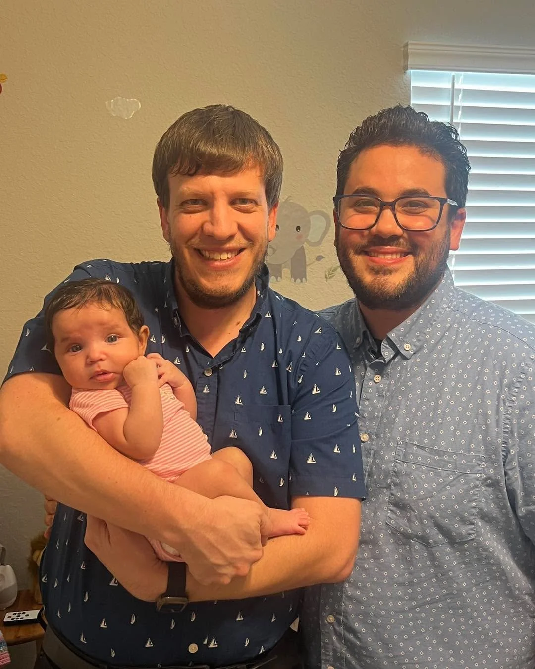 First visit today with them as new dads.  Their journey to parenthood has been bumpy, but they would not have their sweet girl if things had worked out otherwise. 

And look&hellip;sweet girl knew to look right at the camera.  Clearly, she is a geniu