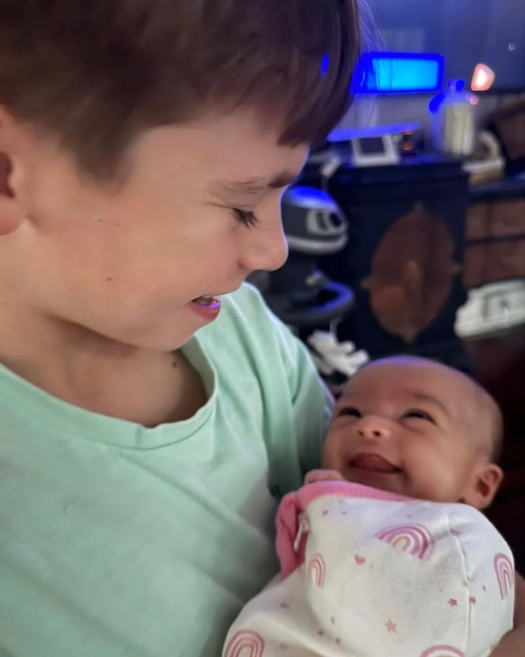 Looks like she is the new self-appointed President of her big brother&rsquo;s fan club.  Or is it the other way around?  Seems like a good problem to have. 🩷