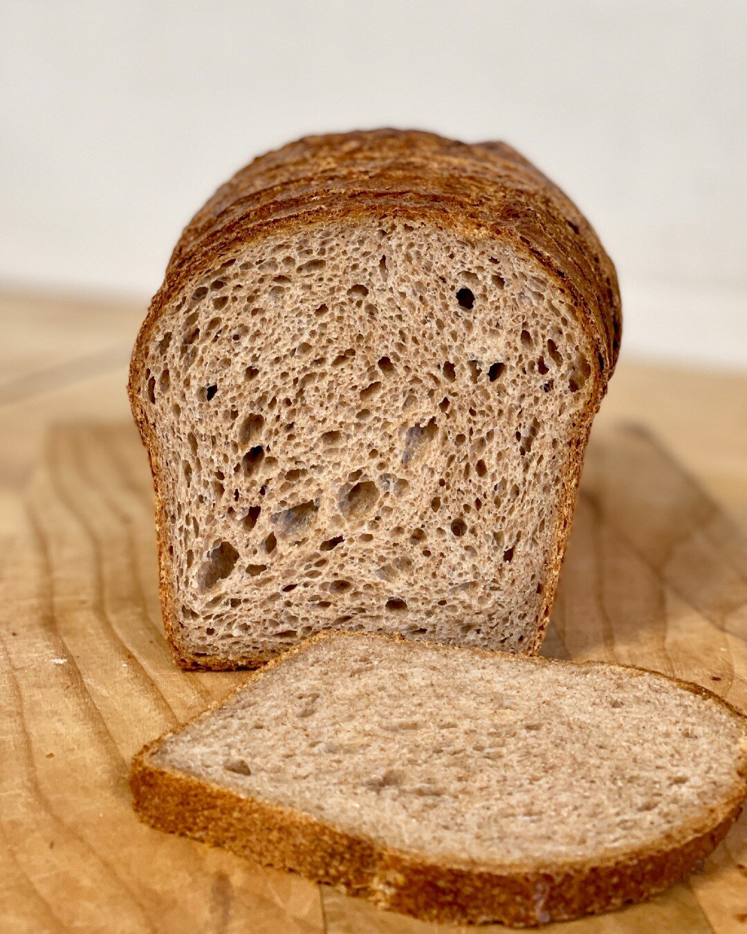 Need the perfect sandwich vehicle? Try our sourdough Whole Wheat Sliced Bread. It has five ingredients: flour, water, salt, olive oil, and honey. We use whole wheat flour from grains grown in New England and milled to order for us by our friends at M