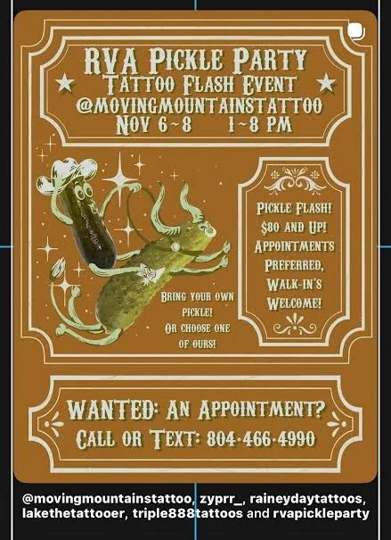 Pickle Flash Tattoo Event at Moving Mountains Tattoo Collective