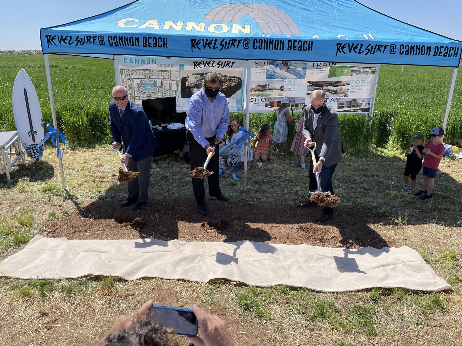 Local Mesa, Arizona officials, including Councilmember Kevin Thompson and Mayor John Giles kicking off the construction of Cannon Beach.