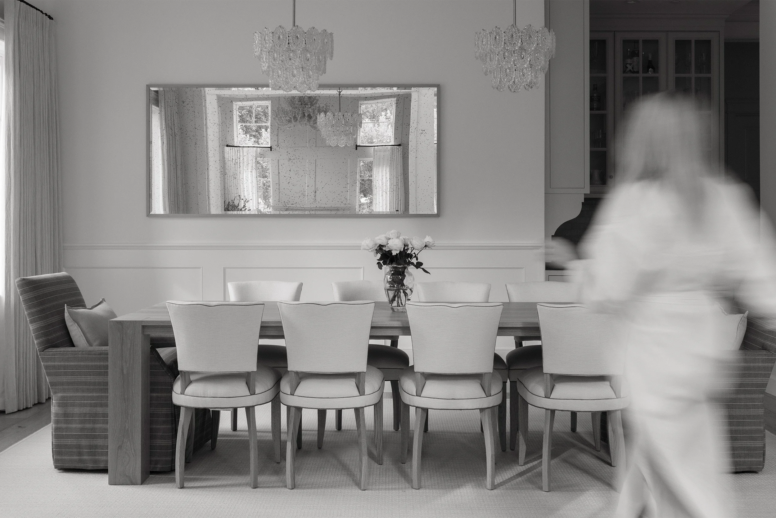 Orange County brand photographer captures elegant dining room with motion blur for interior design brand