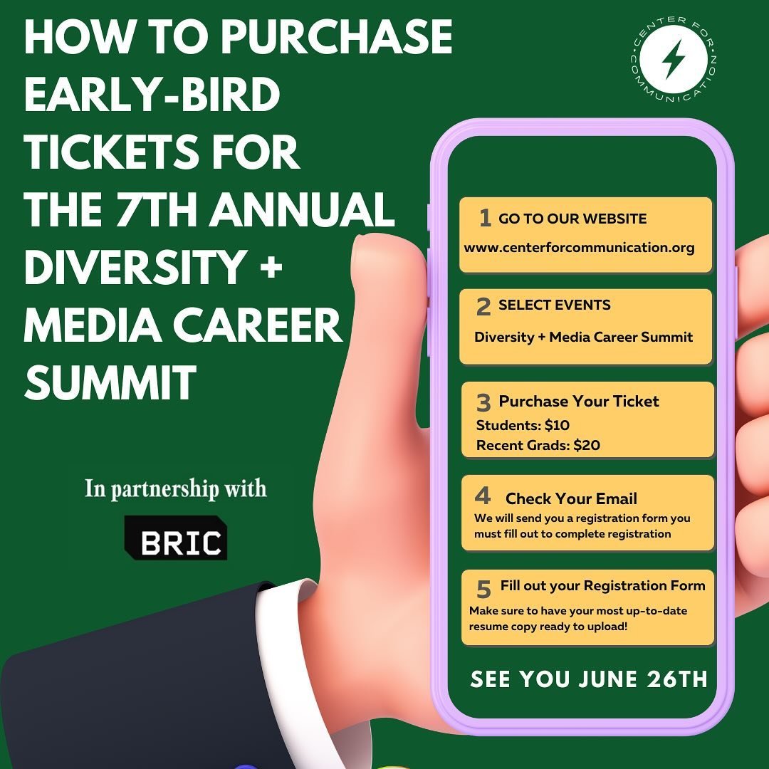 The EARLY bird gets the worm! Here&rsquo;s your step-by-step guide on how to purchase your early-bird ticket for this year&rsquo;s Diversity + Media Career Summit in Partnership with @bricbrooklyn! Follow these easy instructions to get started and se