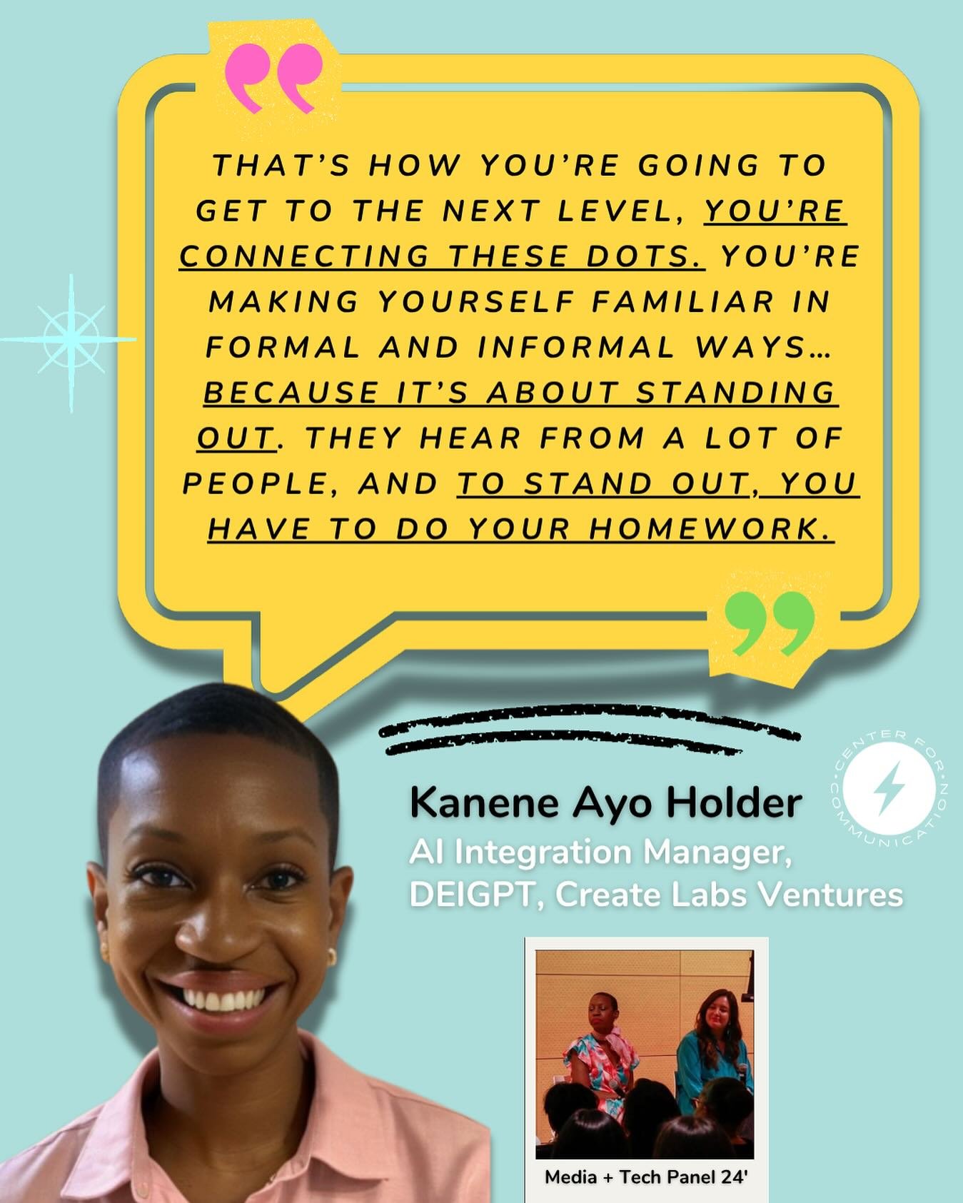 Looking to level up? Start by doing the work that sets you apart. Whether you&rsquo;re networking, applying, or learning something new&mdash;every step counts. 🧠✨ Panelist Kanene Ayo Holder reminds us: it&rsquo;s not just about showing up, it&rsquo;