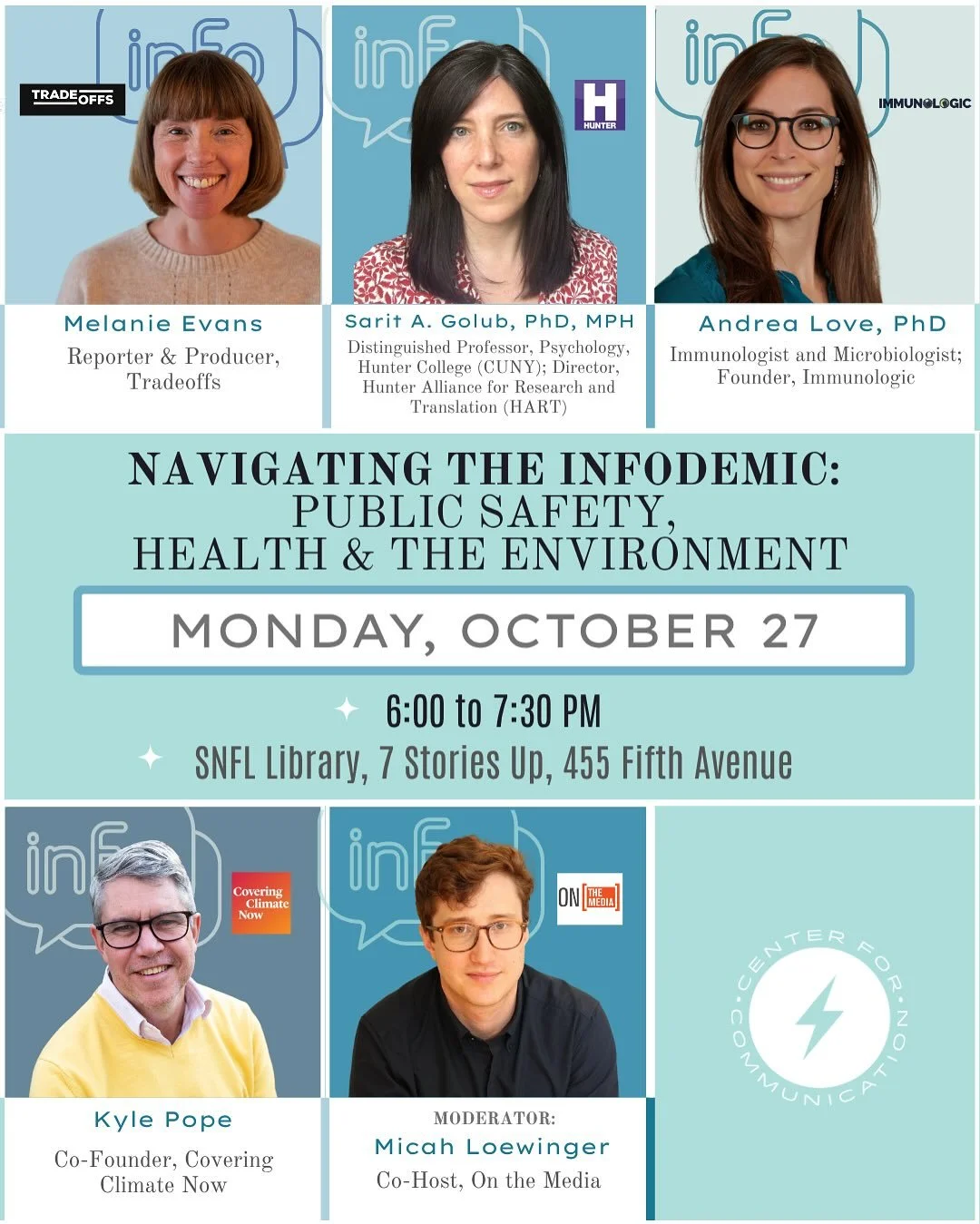 Get to know the panelists for our Navigating the Infodemic: Public Safety, Health &amp; the Environment panel on Monday, October 27th, at 6:00 PM, at the Stavros Niarchos Foundation Library. Join us as experts tackle disinformation in health &amp; cl