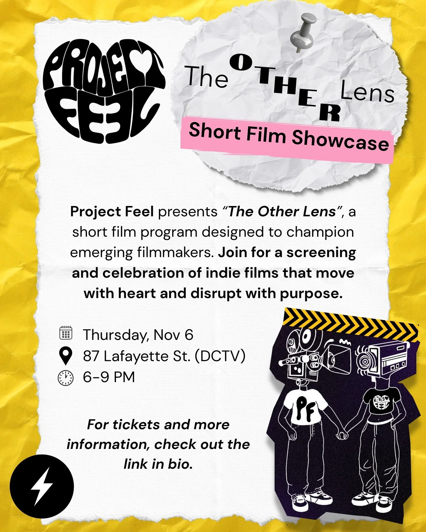 Hey everyone, @project.feel  is hosting their very first short film showcase, “The Other Lens”,  on Thursday, November 6, from 6-9 PM! For more information on the event and to get tickets, visit our job board. Lin