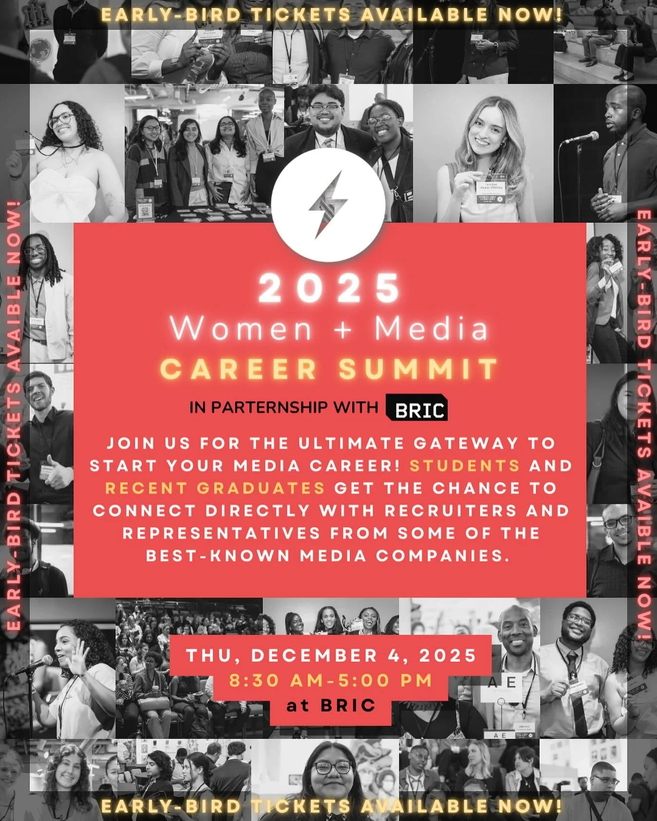 Hey Students and Recent Grads, we’re excited to announce that registration is now OPEN for our 9th Annual Women + Media Career Summit in Partnership with @bricbrooklyn! 🎟️✨
Join us on Thursday, December 4th, 2025 at BRIC for the chance to hea