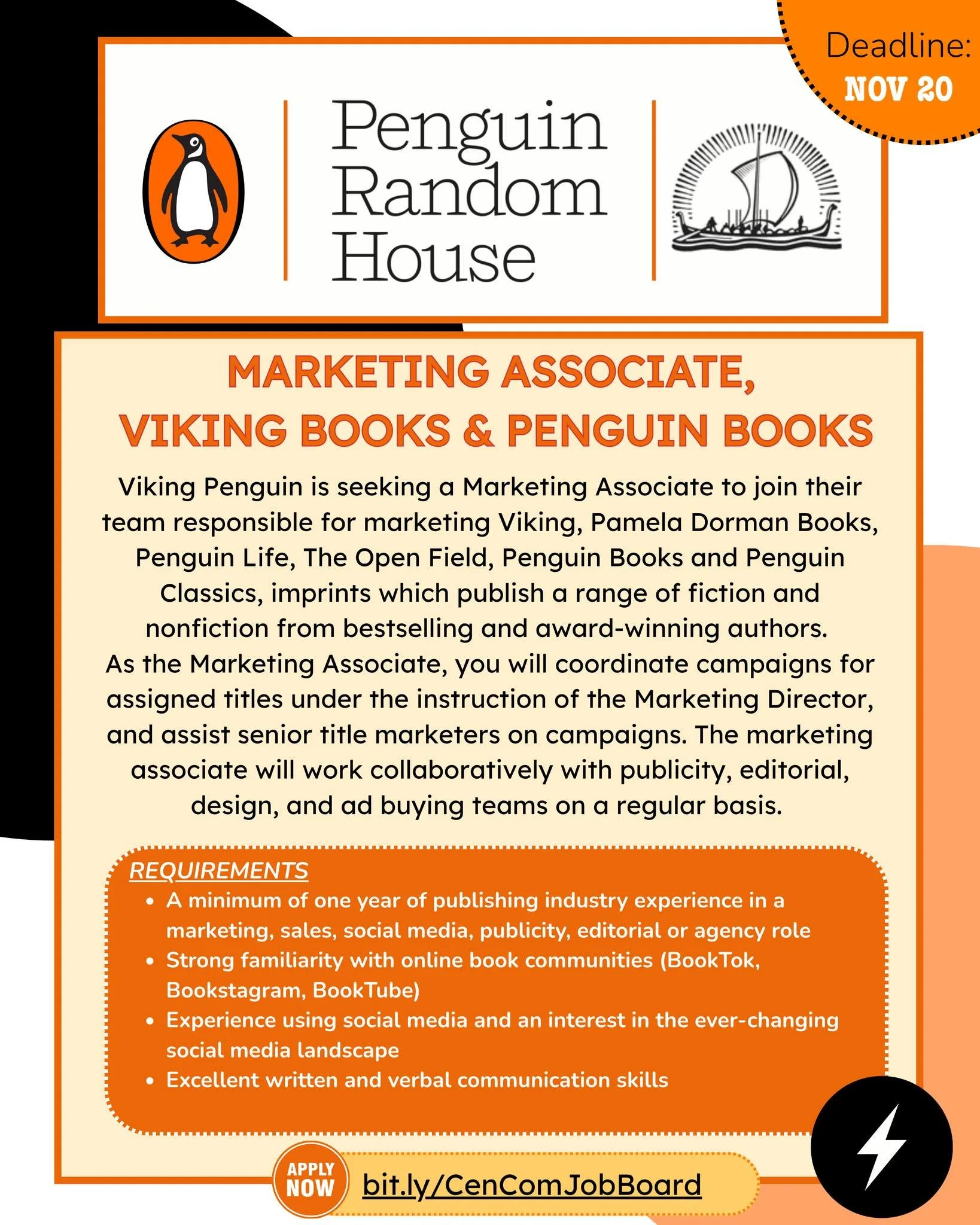 Viking Penguin is seeking a Marketing Associate. Applications for this role will be accepted through November 20, 2025, or until the role is filled.
For more information and to apply, visit our job board. Link in bio.