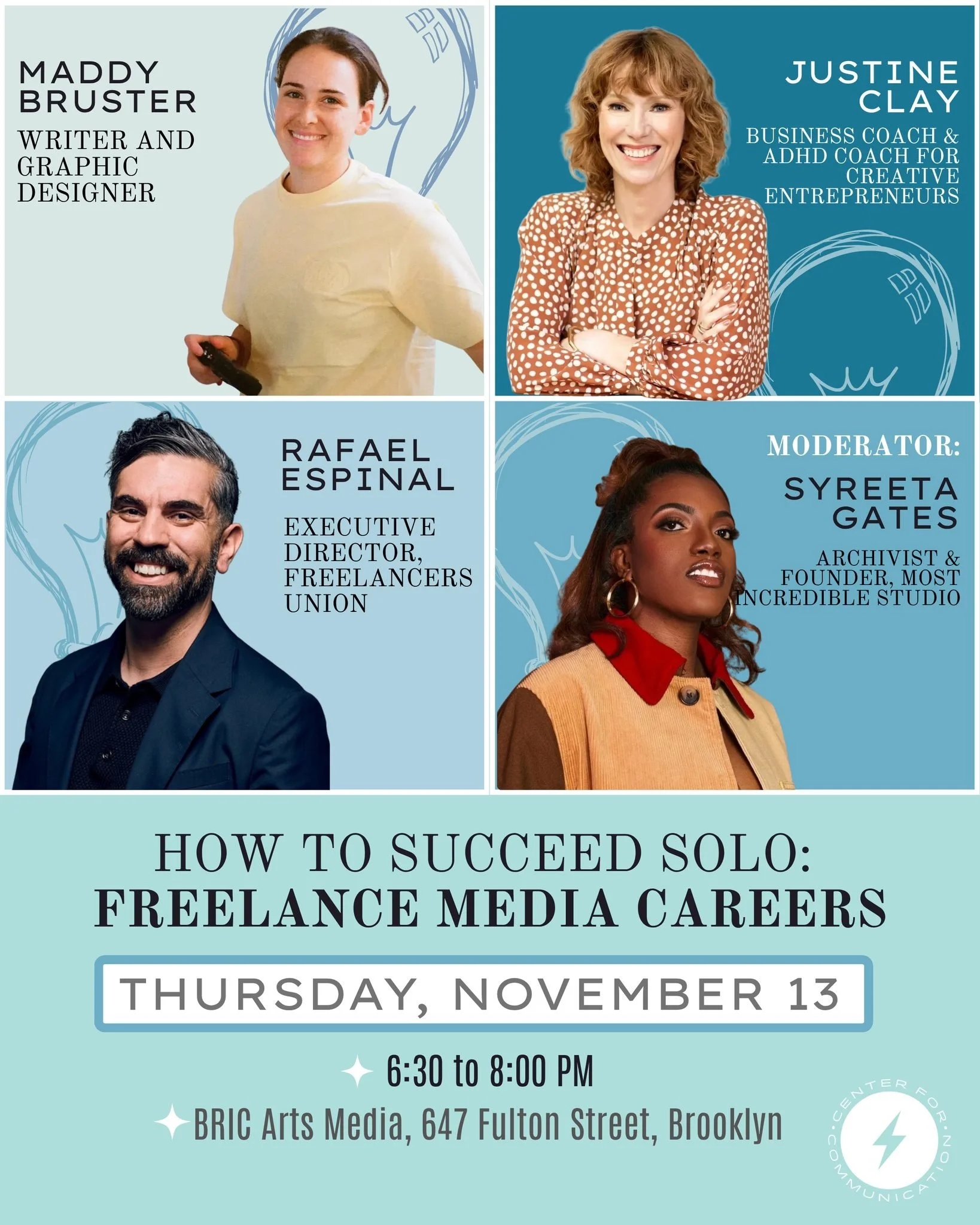 Join us  for our last panel of the season, How to Succeed Solo: Freelance Media Careers panel THIS Thursday, November 13, at 6:30 PM, at @bricbrooklyn. Hear from independent contractors and other freelance media workers about the risks and advantages