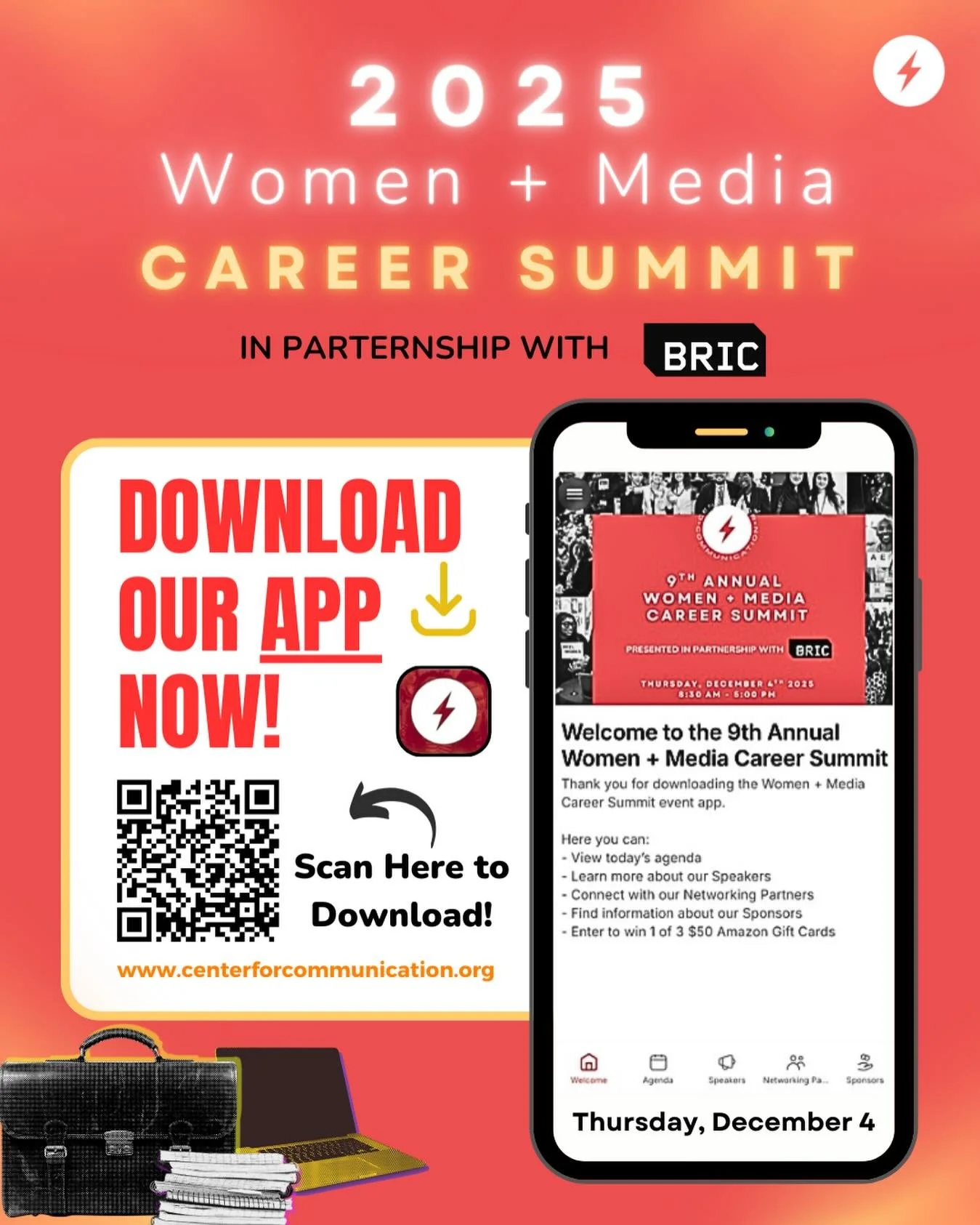 Are you ready for our 9th Annual Women + Media Career Summit presented in Partnership with @bricbrooklyn ?! 🎓 Make sure to download our event app to access insider tips, panels, skill workshops, and networking opportunities designed to launch your e