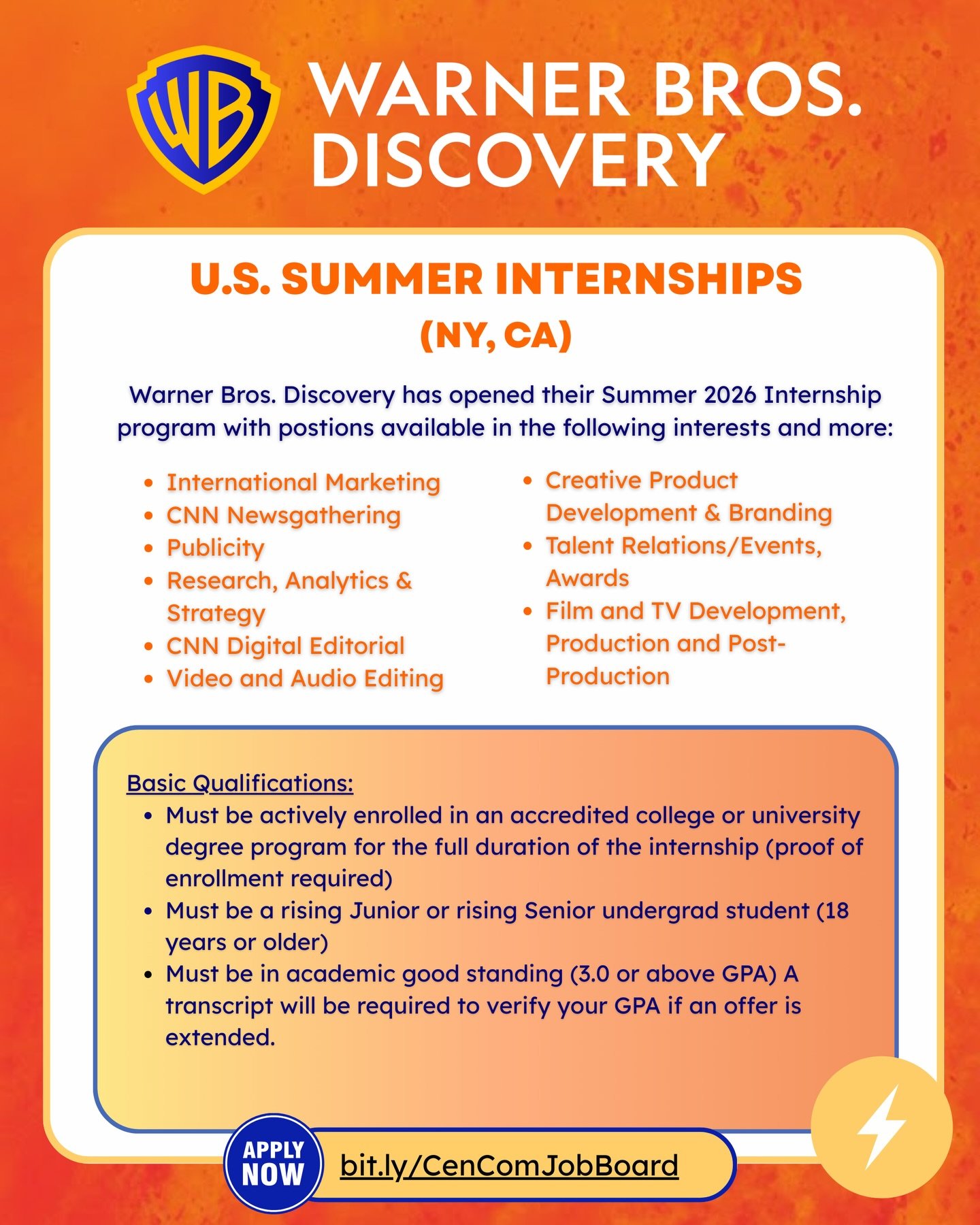 @wbd has opened their Summer 2026 Internship program. Deadline to apply is Sunday, February 22nd. For more information and to apply, visit our job board. Link in bio.