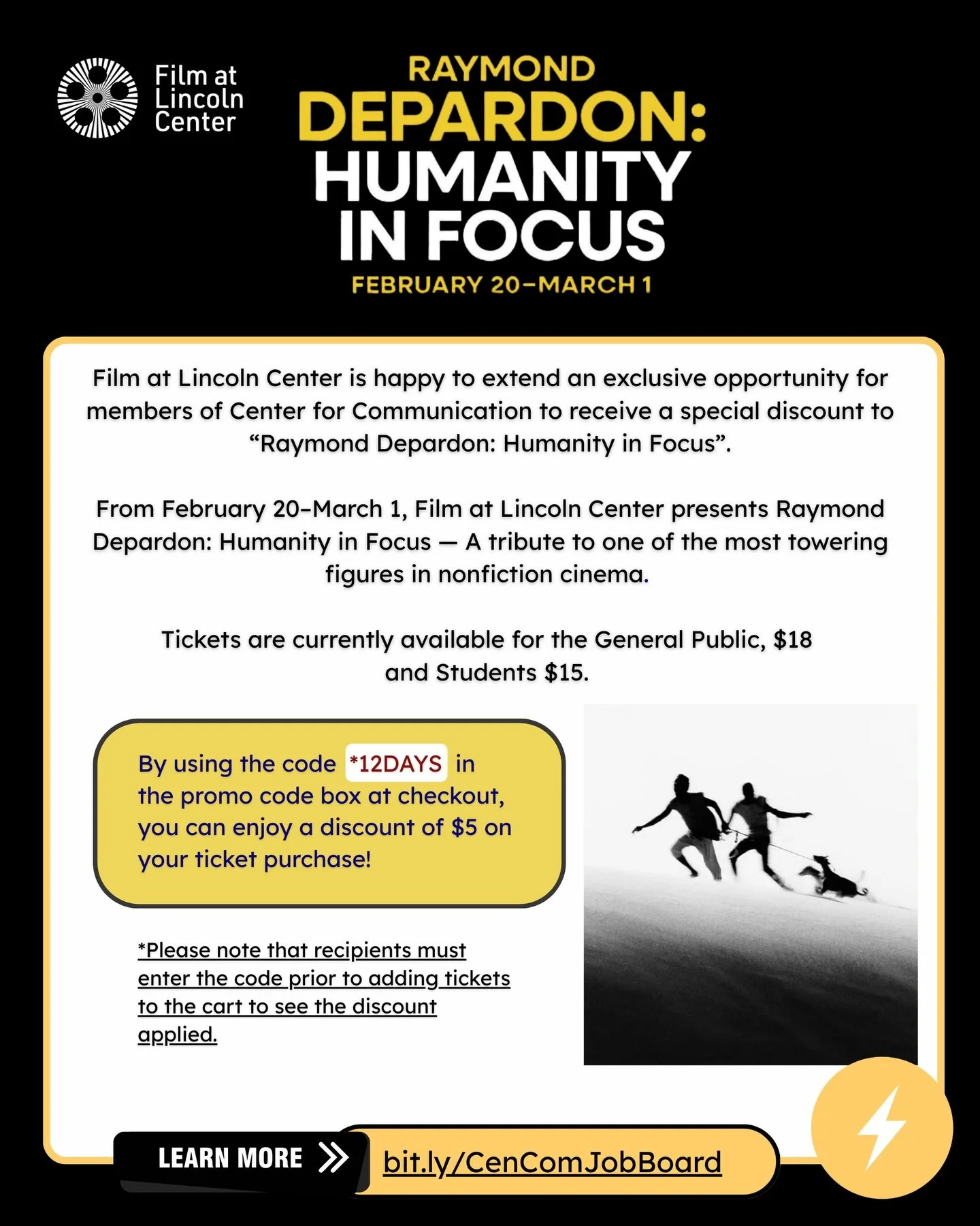 🎞️Hey everyone! Film at Lincoln Center (@filmlinc) is extending an exclusive opportunity of discounted tickets to our community members. Use the promo code to get a $5 discount on your ticket purchase. To learn more and to purchase tickets, visit ou