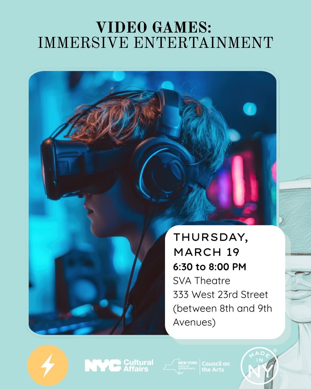 Step into the world of immersive gaming at our Video Games: Immersive Entertainment panel 🎮✨on Thursday, March 19 from 6:30&ndash;8:00 PM at @svatheatre.

Meet the designers and producers shaping today&rsquo;s gaming landscape and discover how they 