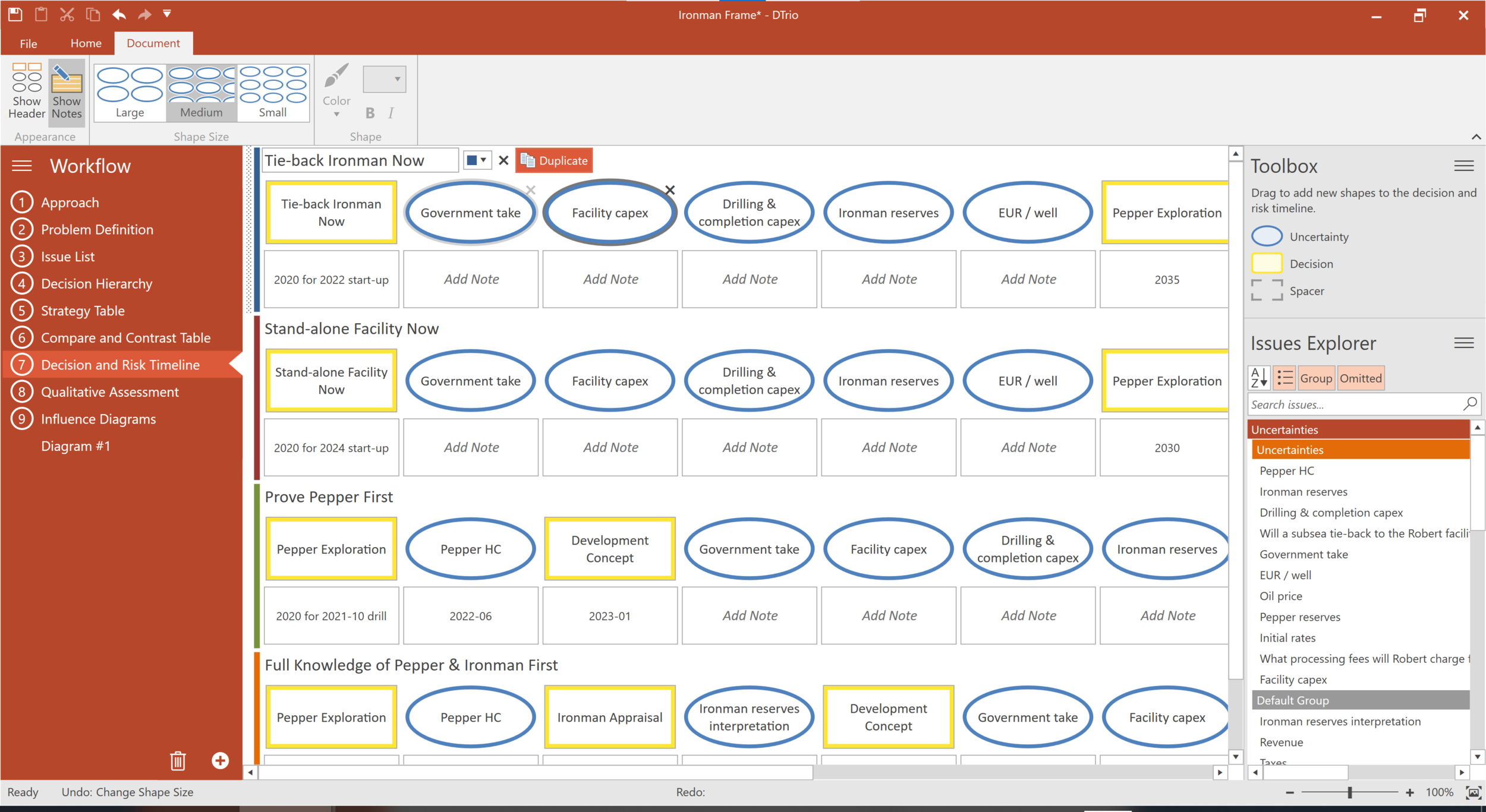  Easily build decision and risk timelines to order your decisions and uncertainties in time  