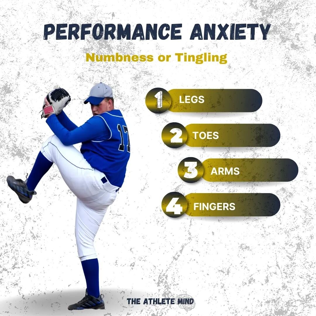 A sympton of anxiety that an athlete could feel before performance or in the middle of performance is numbness and or tingling in certain body parts. 

Here's why! 

Under the fight or flight an increase of heart rate and blood flow races to your mus