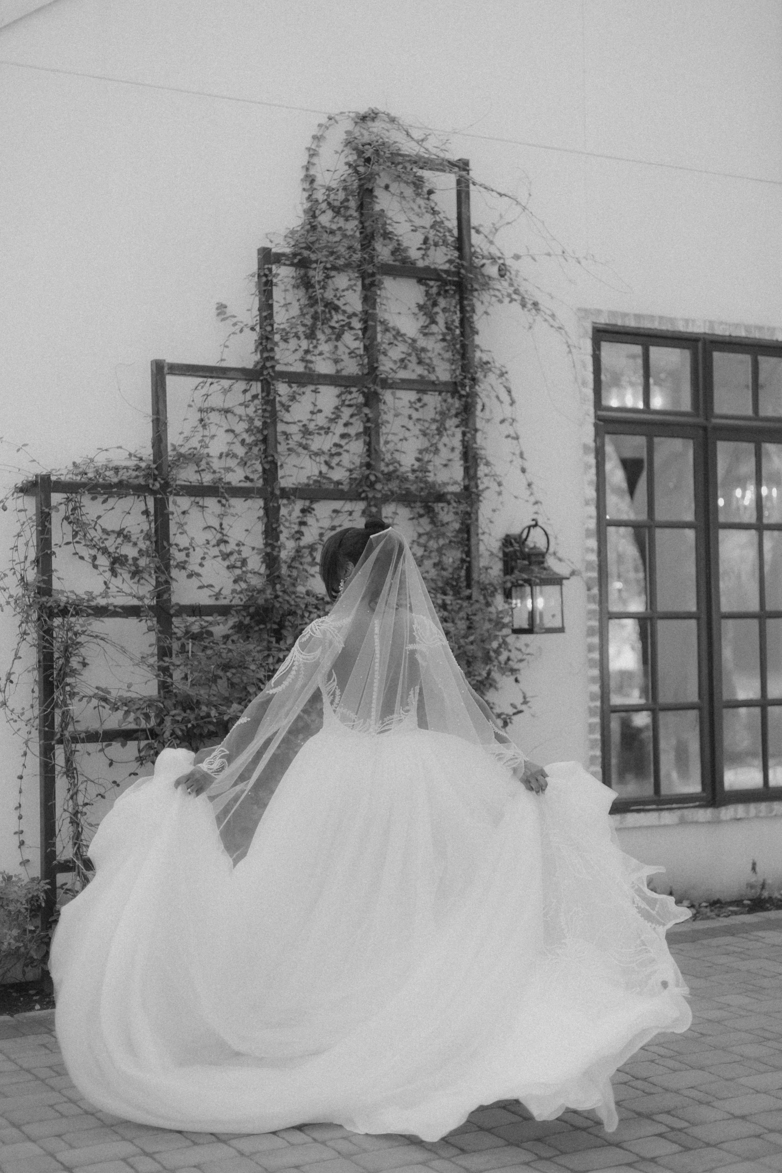Houston & Texas Family, Couples, Newborn, Maternity, Bridal Photography – Black and white bridal portrait outdoors, The Woodlands TX.