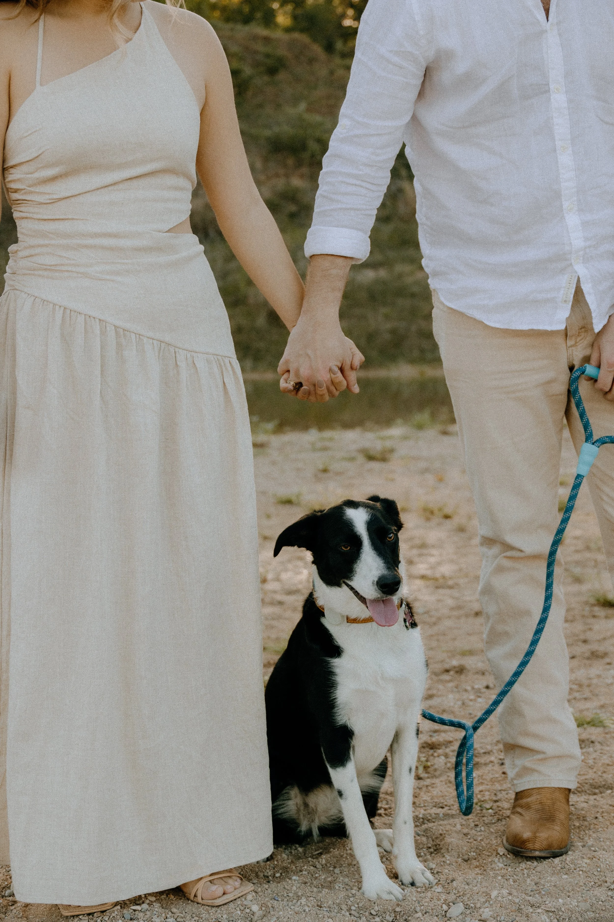 Houston & Texas Family, Couples, Newborn, Maternity, Bridal Photography – Back view of couple with dog, Austin TX sunset portraits.