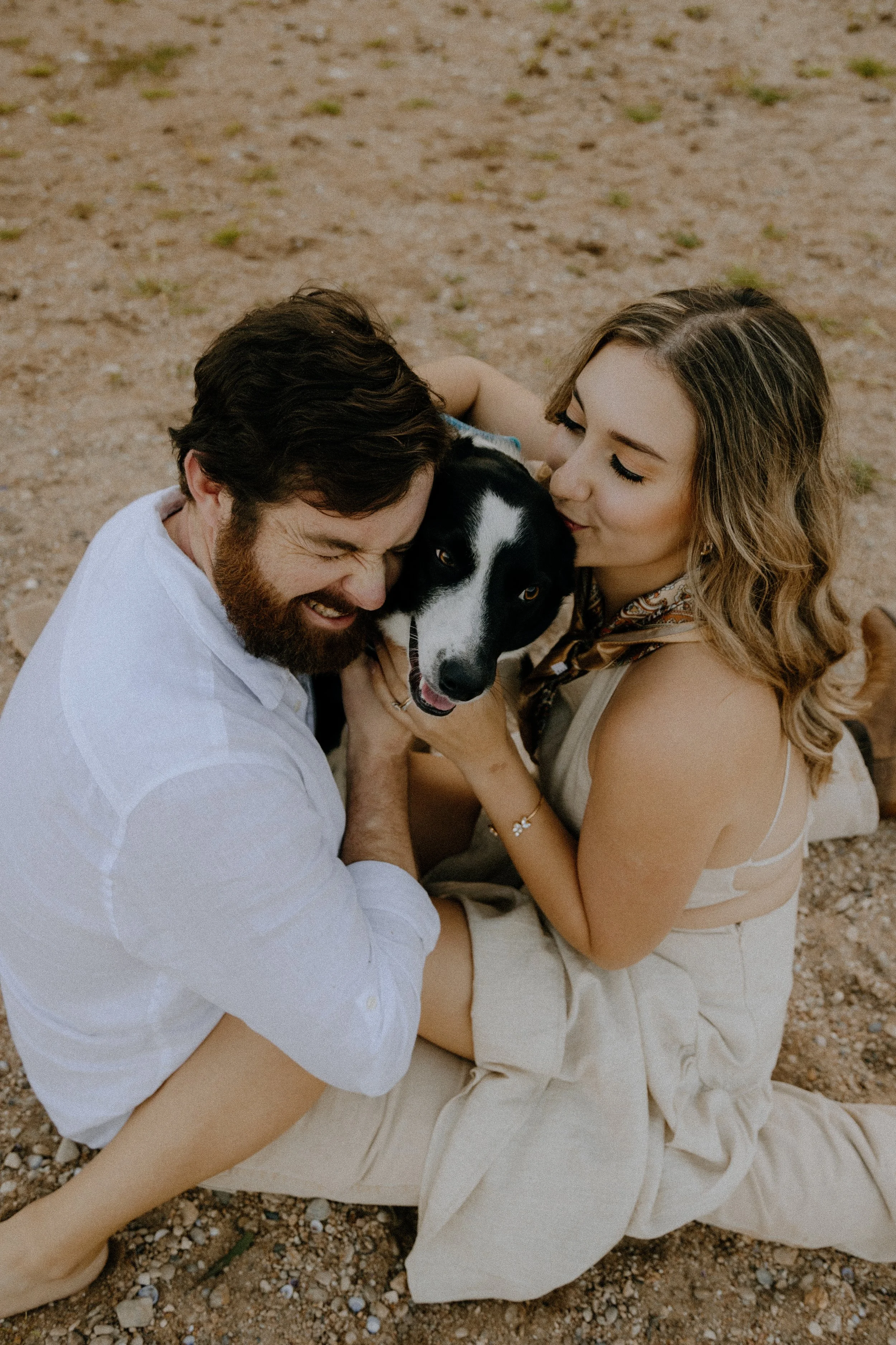 Houston & Texas Family, Couples, Newborn, Maternity, Bridal Photography – Dog looking up lovingly at couple in Austin TX portraits.