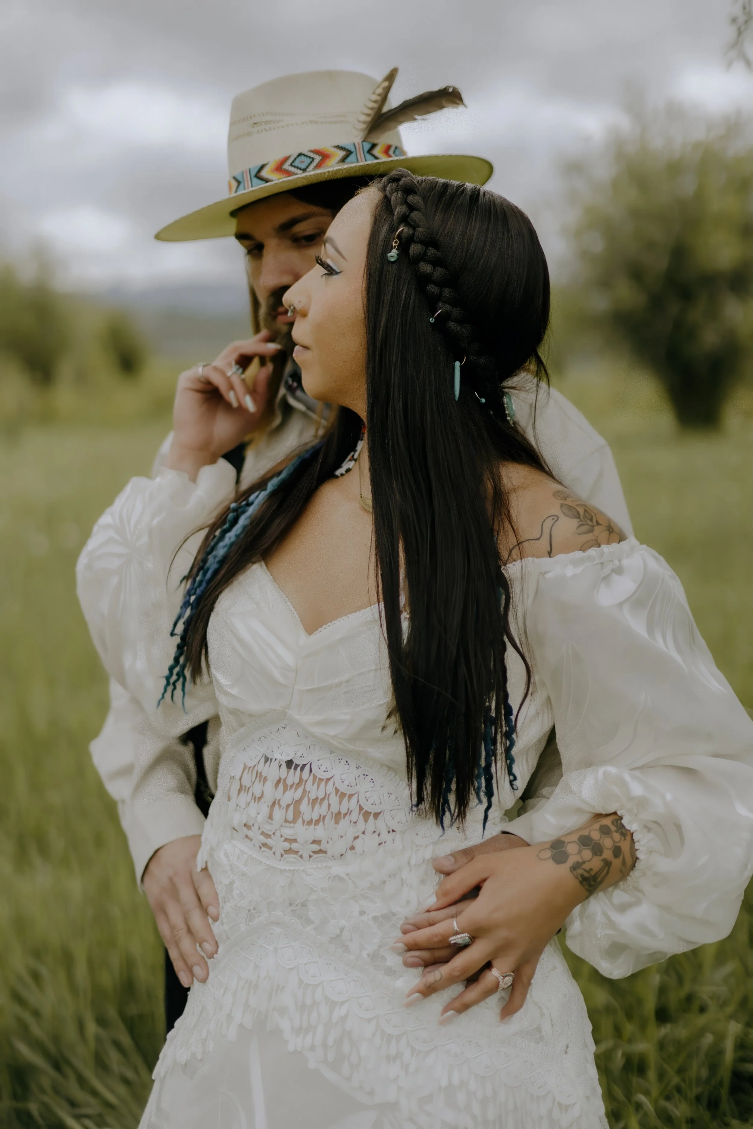 Houston & Texas Wedding & Elopement Photography – Groom gently touching bride’s chin in meadow at Diamond Cross Ranch.
