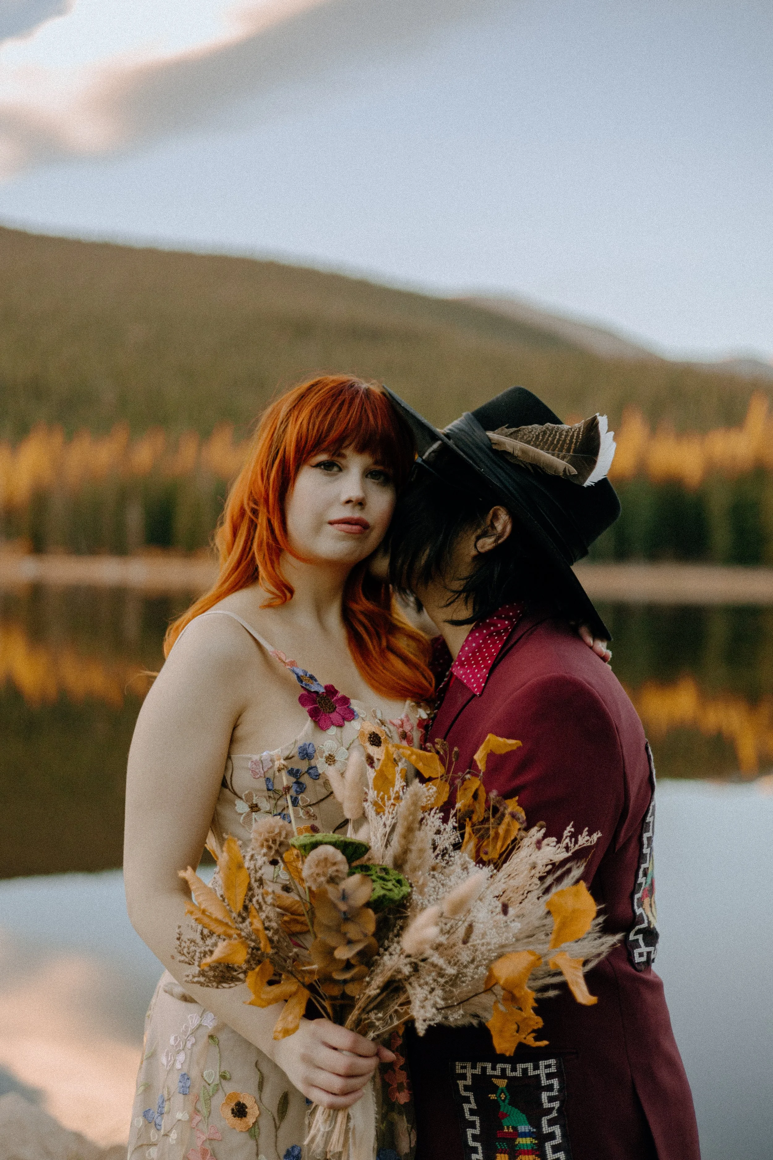 Houston & Texas Wedding & Elopement Photography – Bride and groom facing mountains by Echo Lake Colorado elopement.