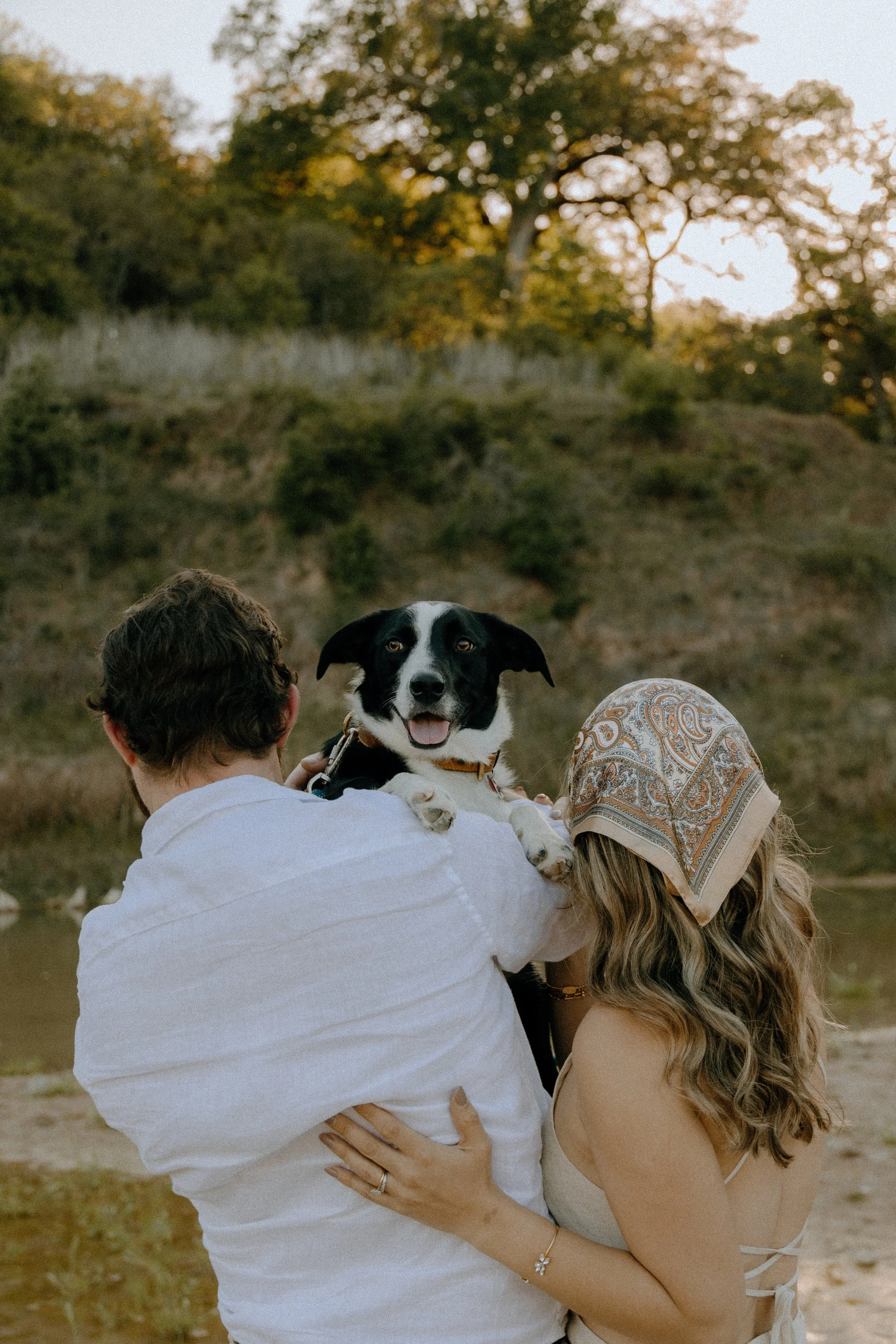 Houston & Texas Family, Couples, Newborn, Maternity, Bridal Photography – Playful interaction with dog in Austin TX couple portraits.