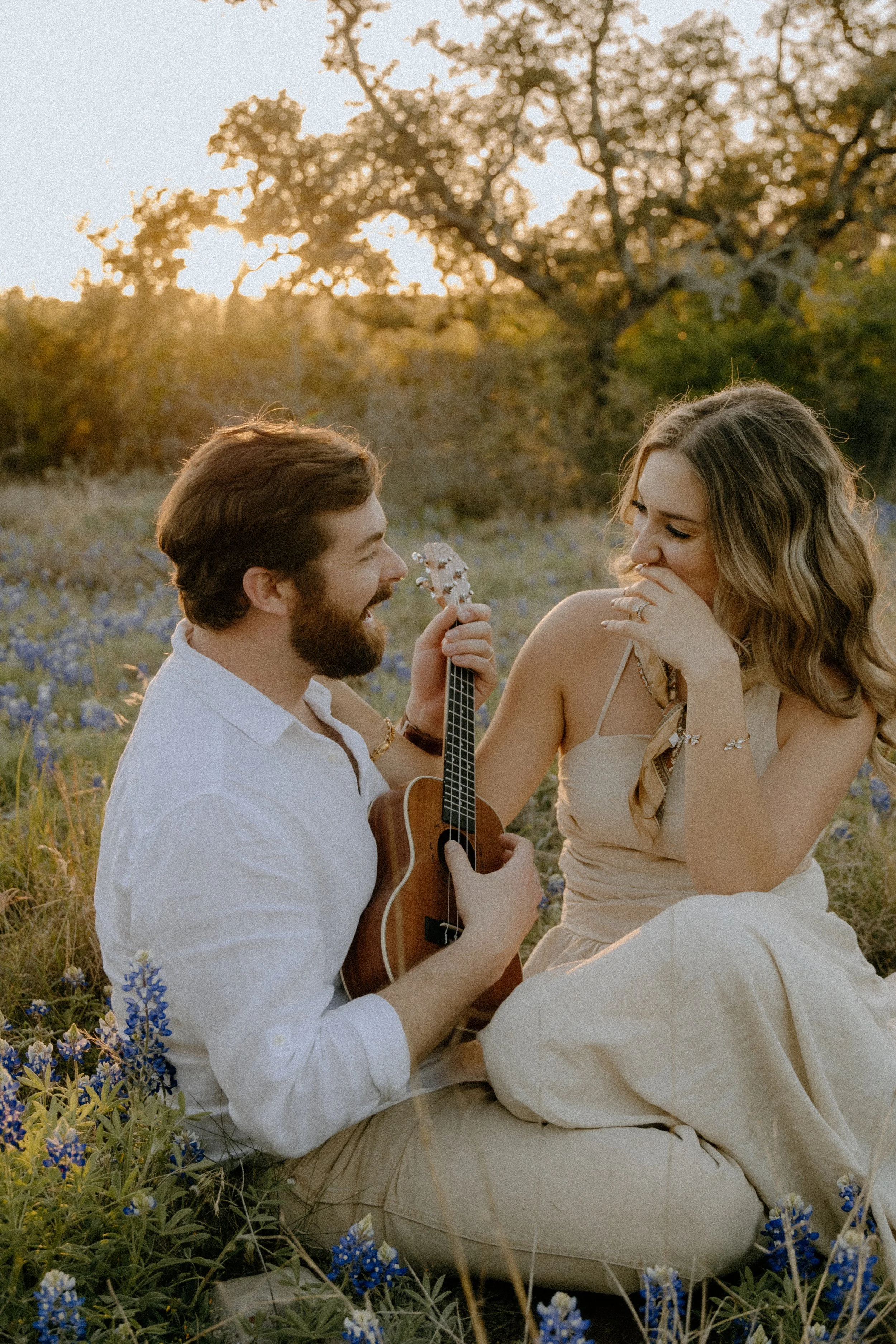 Houston & Texas Family, Couples, Newborn, Maternity, Bridal Photography – Couple sharing music together in Austin TX sunset portraits.