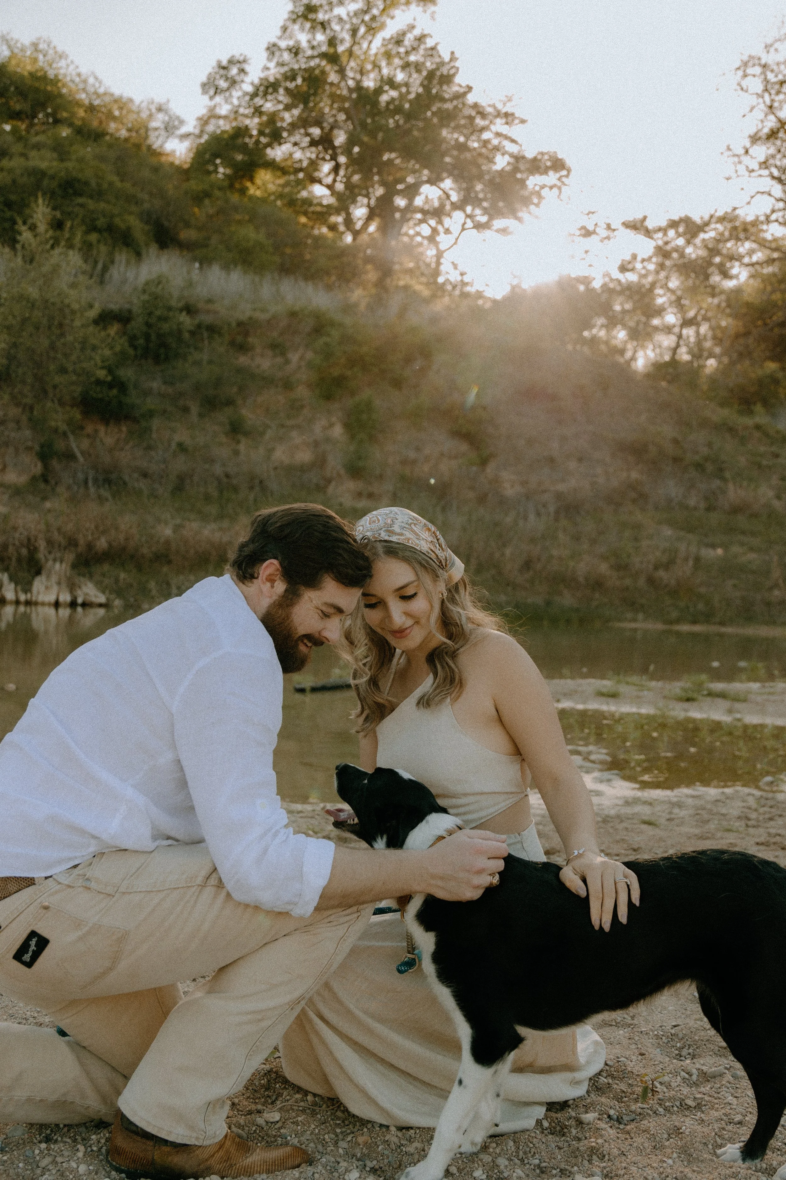 Houston & Texas Family, Couples, Newborn, Maternity, Bridal Photography – Tender embrace at sunset near river in Austin TX portraits.