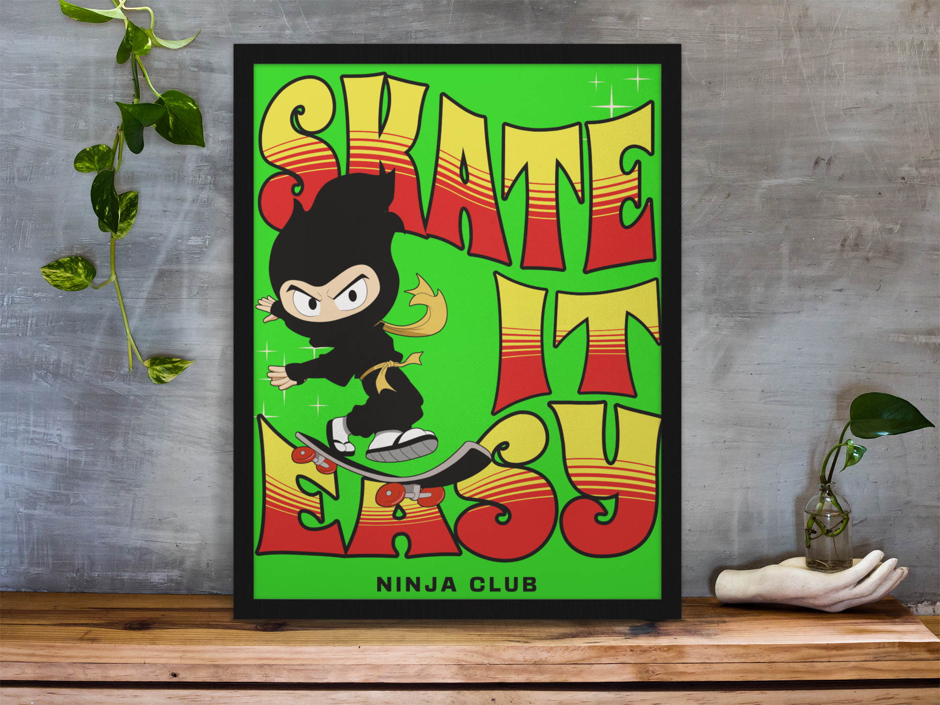Ninja art Skate It Easy Skateboarding print, Anime, Cute, Room Décor,  Playroom Décor, Nursery Décor, Printable Instant Download Art – Grey — Roy  Fire